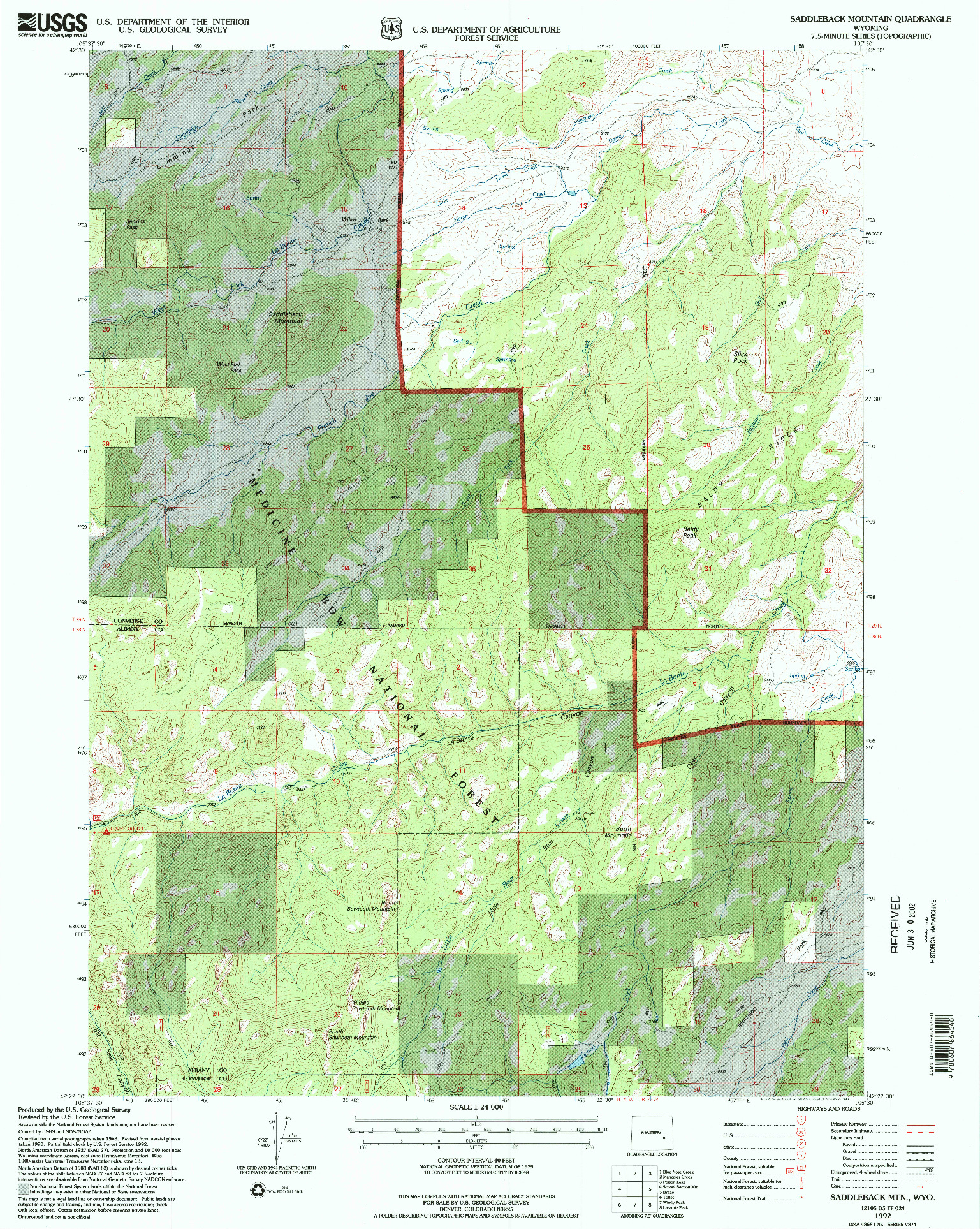 USGS 1:24000-SCALE QUADRANGLE FOR SADDLEBACK MTN, WY 1992