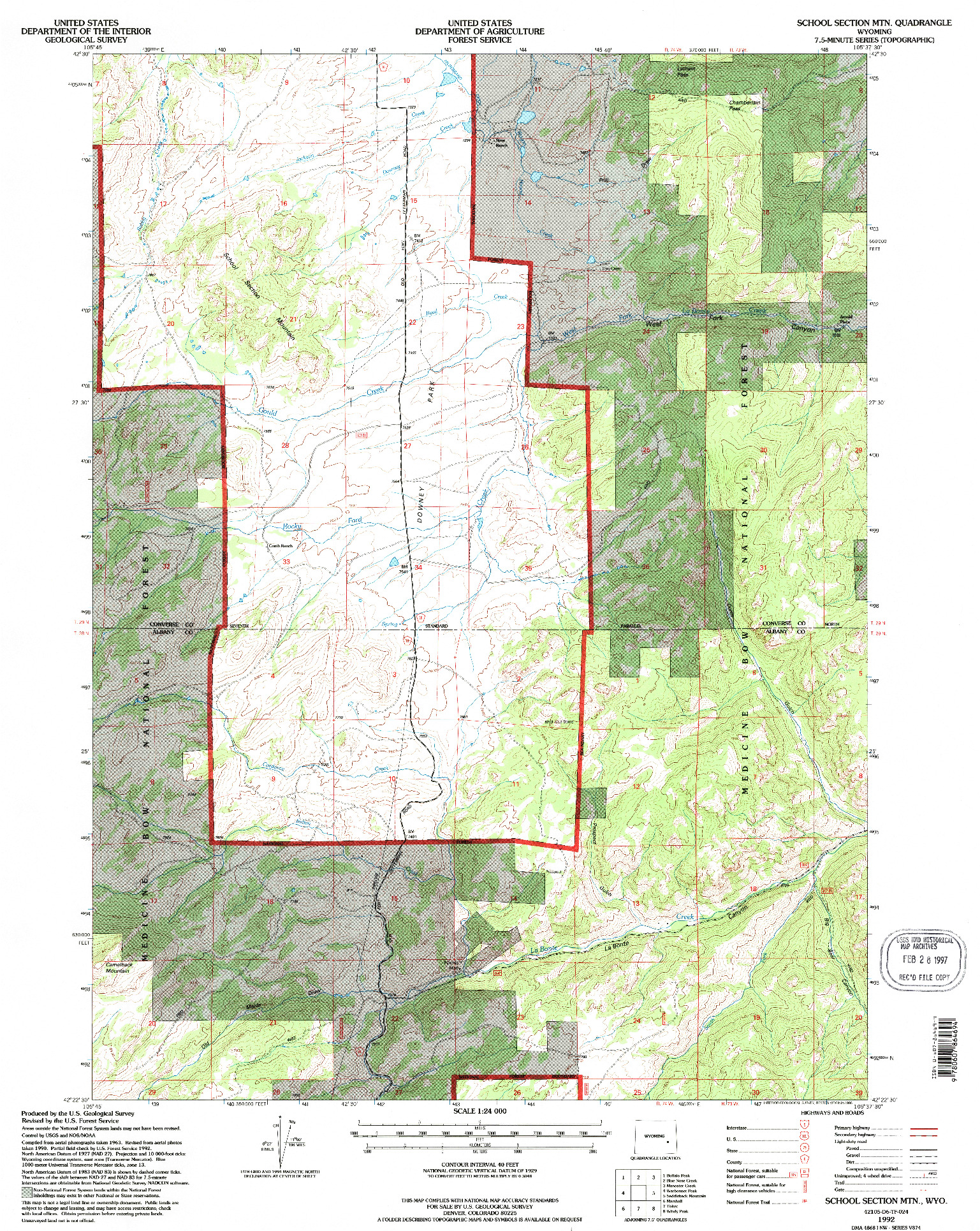 USGS 1:24000-SCALE QUADRANGLE FOR SCHOOL SECTION MTN, WY 1992