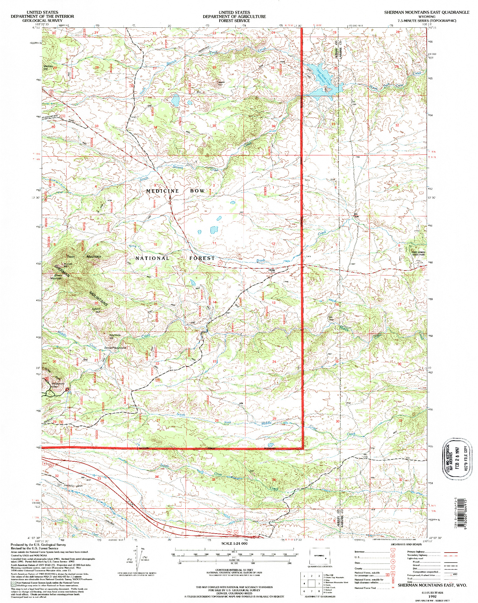 USGS 1:24000-SCALE QUADRANGLE FOR SHERMAN MOUNTAINS EAST, WY 1992