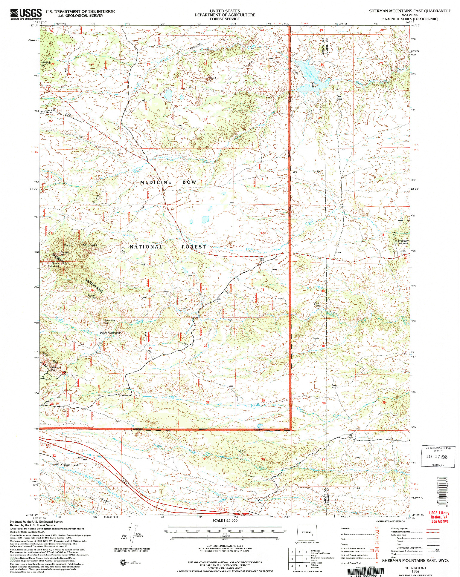 USGS 1:24000-SCALE QUADRANGLE FOR SHERMAN MOUNTAINS EAST, WY 1992