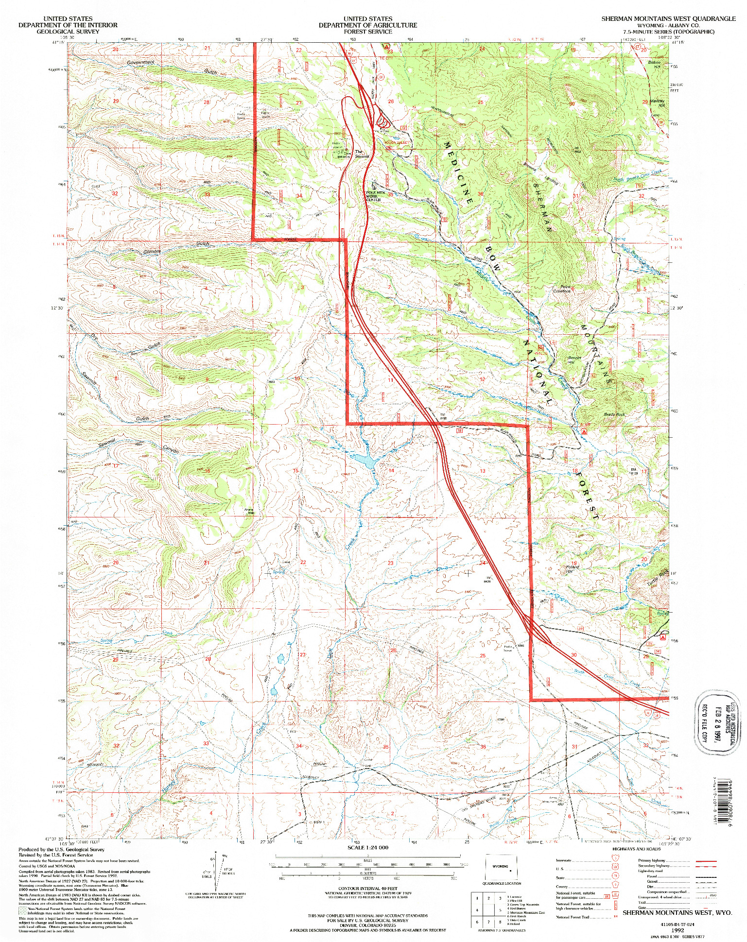 USGS 1:24000-SCALE QUADRANGLE FOR SHERMAN MOUNTAINS WEST, WY 1992