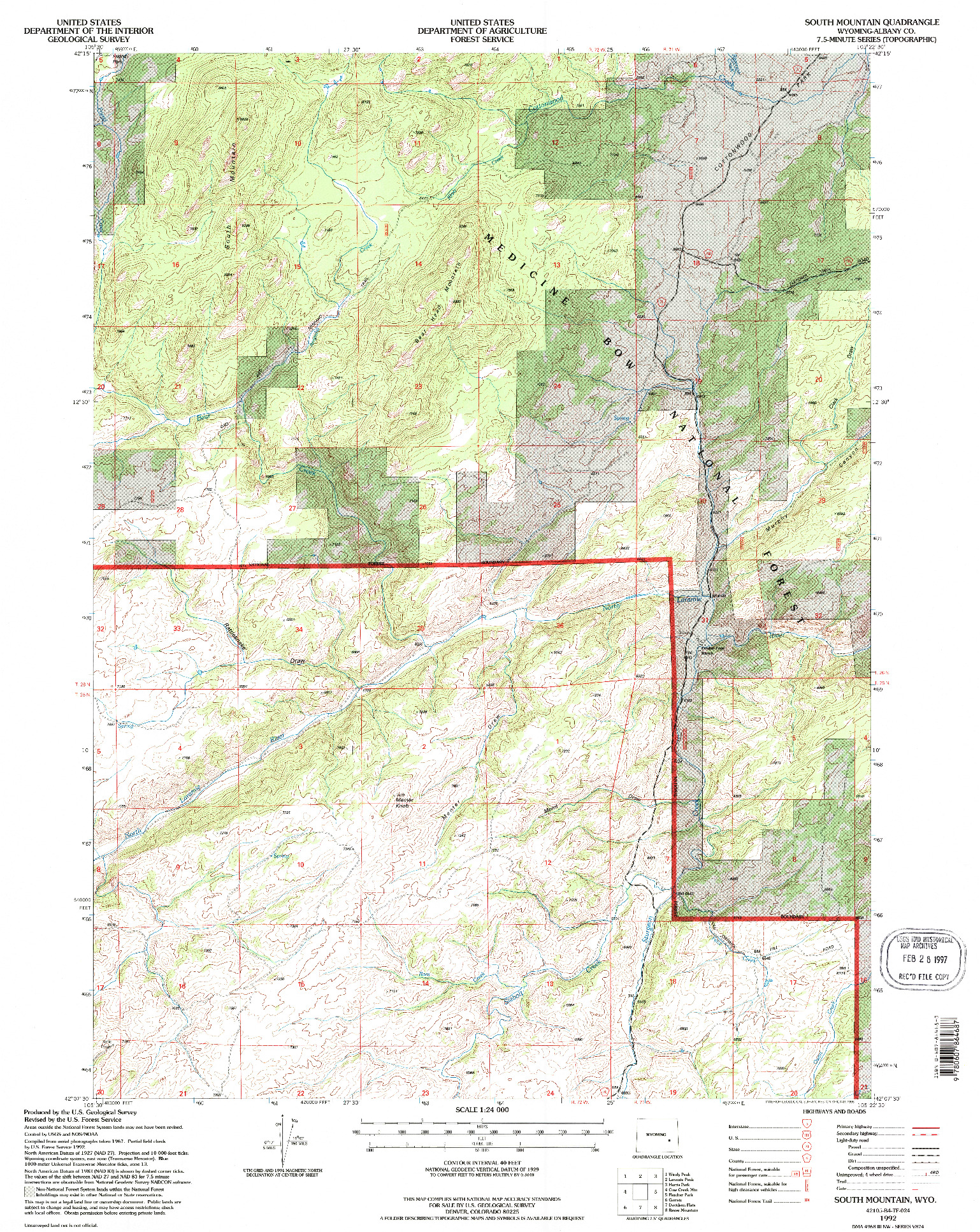 USGS 1:24000-SCALE QUADRANGLE FOR SOUTH MOUNTAIN, WY 1992