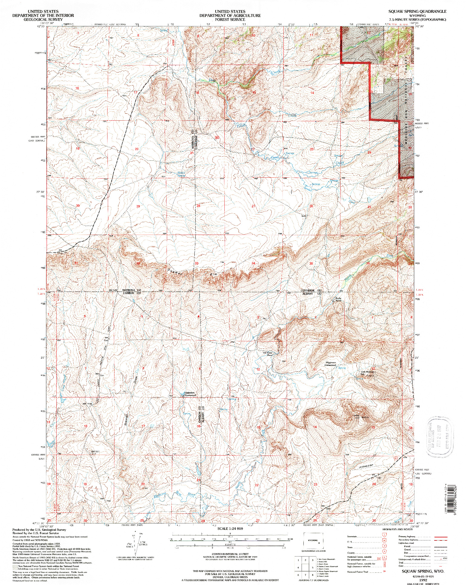 USGS 1:24000-SCALE QUADRANGLE FOR SQUAW SPRING, WY 1992