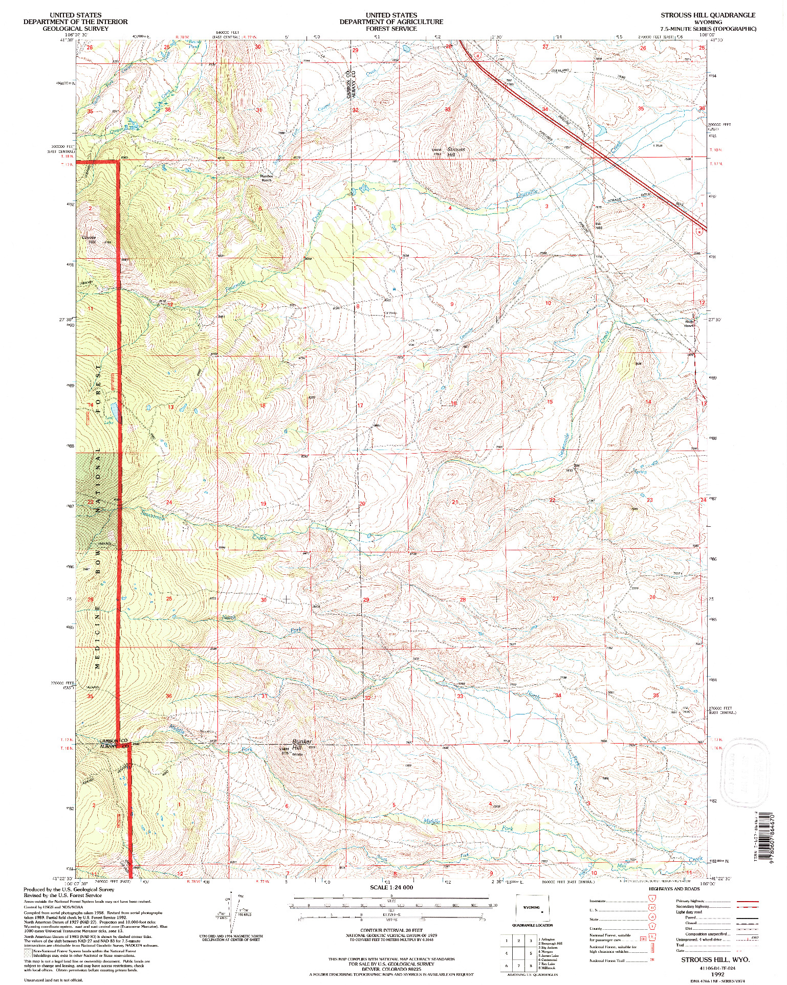USGS 1:24000-SCALE QUADRANGLE FOR STROUSS HILL, WY 1992