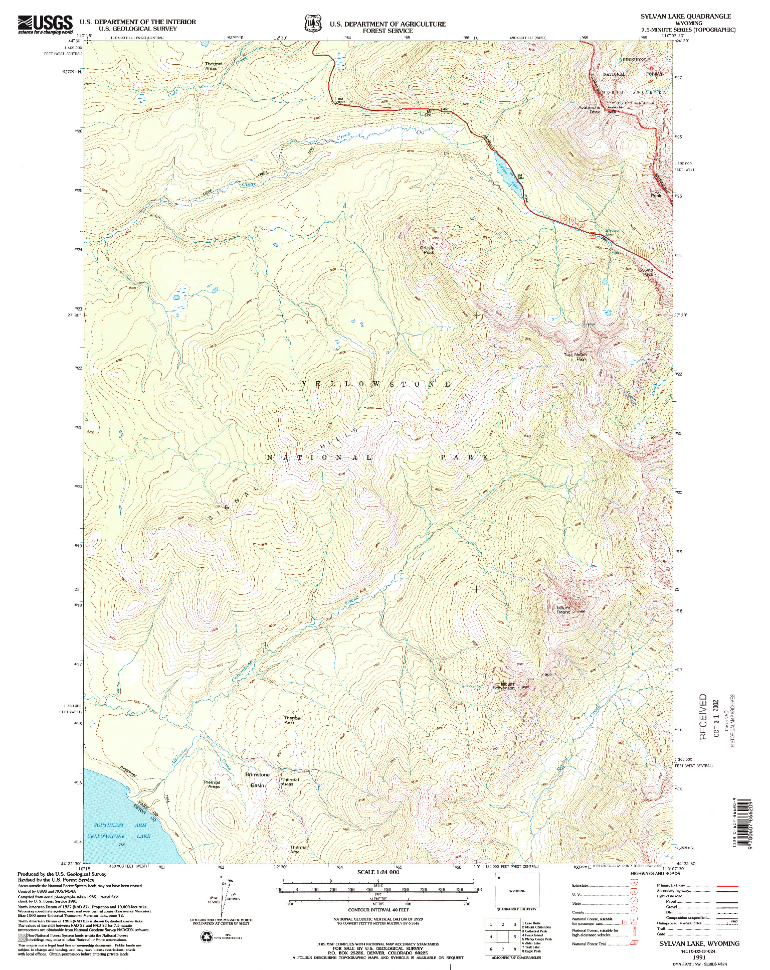 USGS 1:24000-SCALE QUADRANGLE FOR SYLVAN LAKE, WY 1991