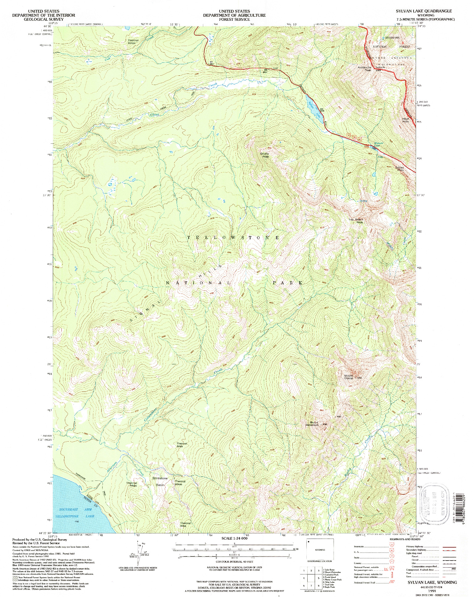 USGS 1:24000-SCALE QUADRANGLE FOR SYLVAN LAKE, WY 1991