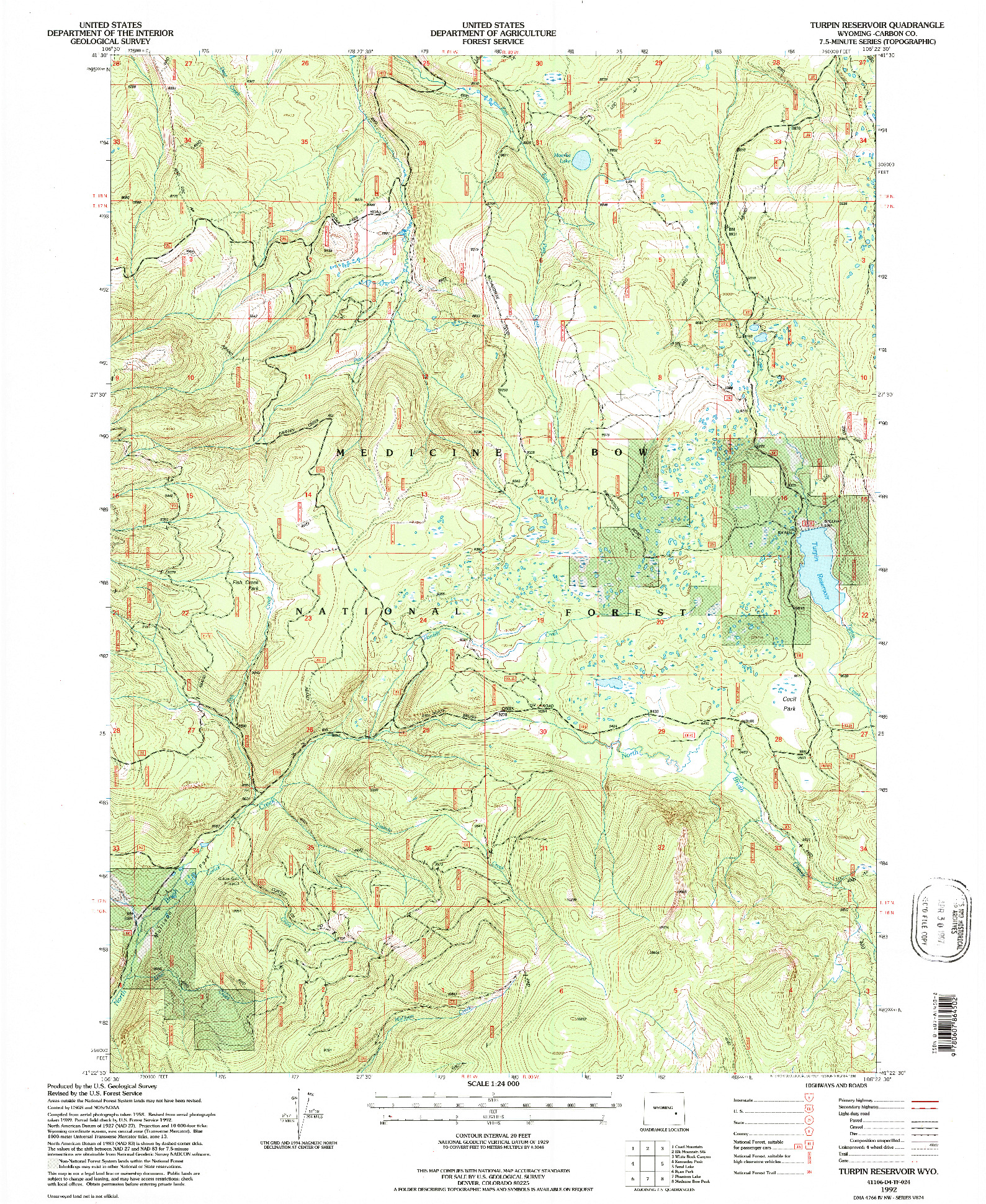 USGS 1:24000-SCALE QUADRANGLE FOR TURPIN RESERVOIR, WY 1992