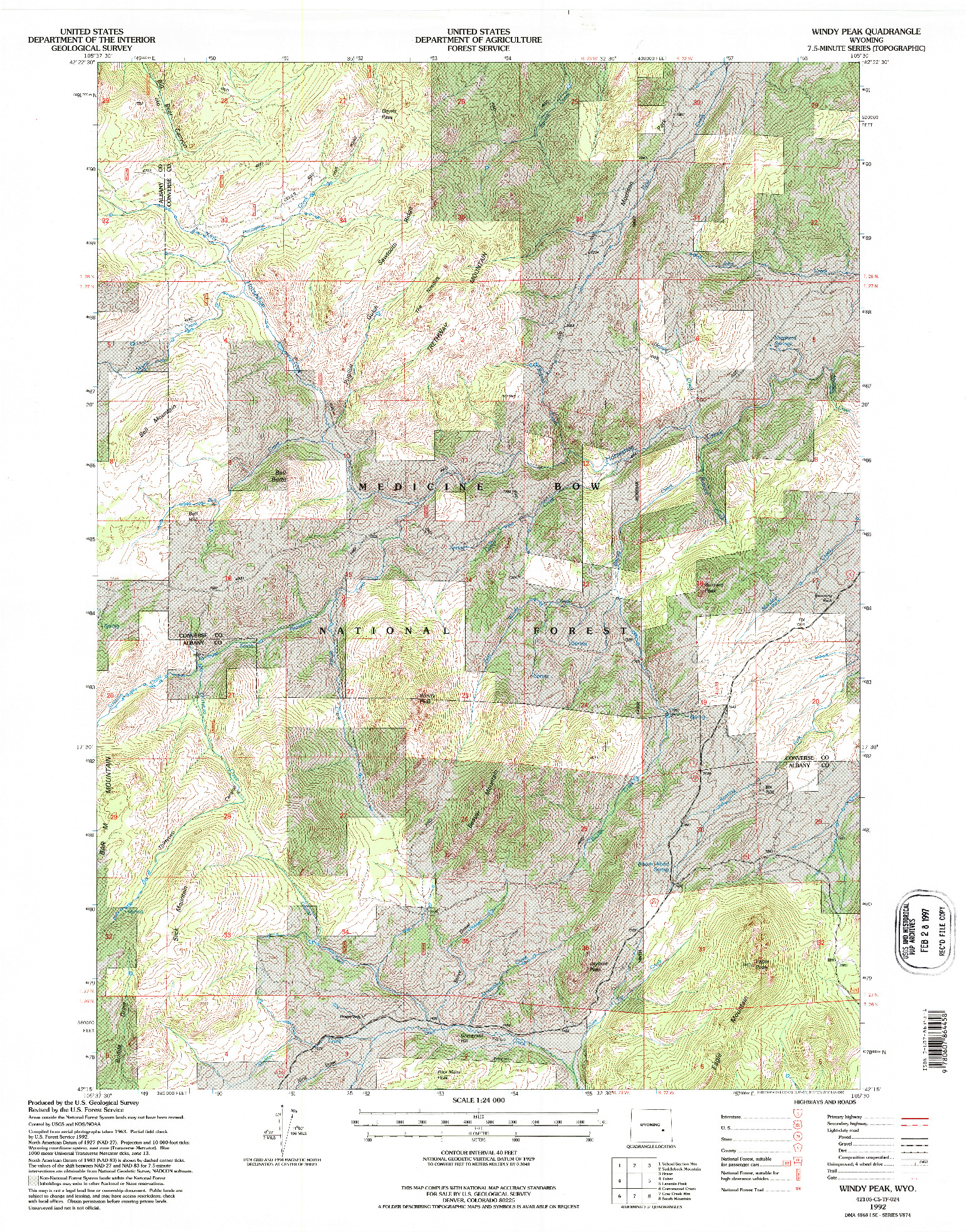 USGS 1:24000-SCALE QUADRANGLE FOR WINDY PEAK, WY 1992