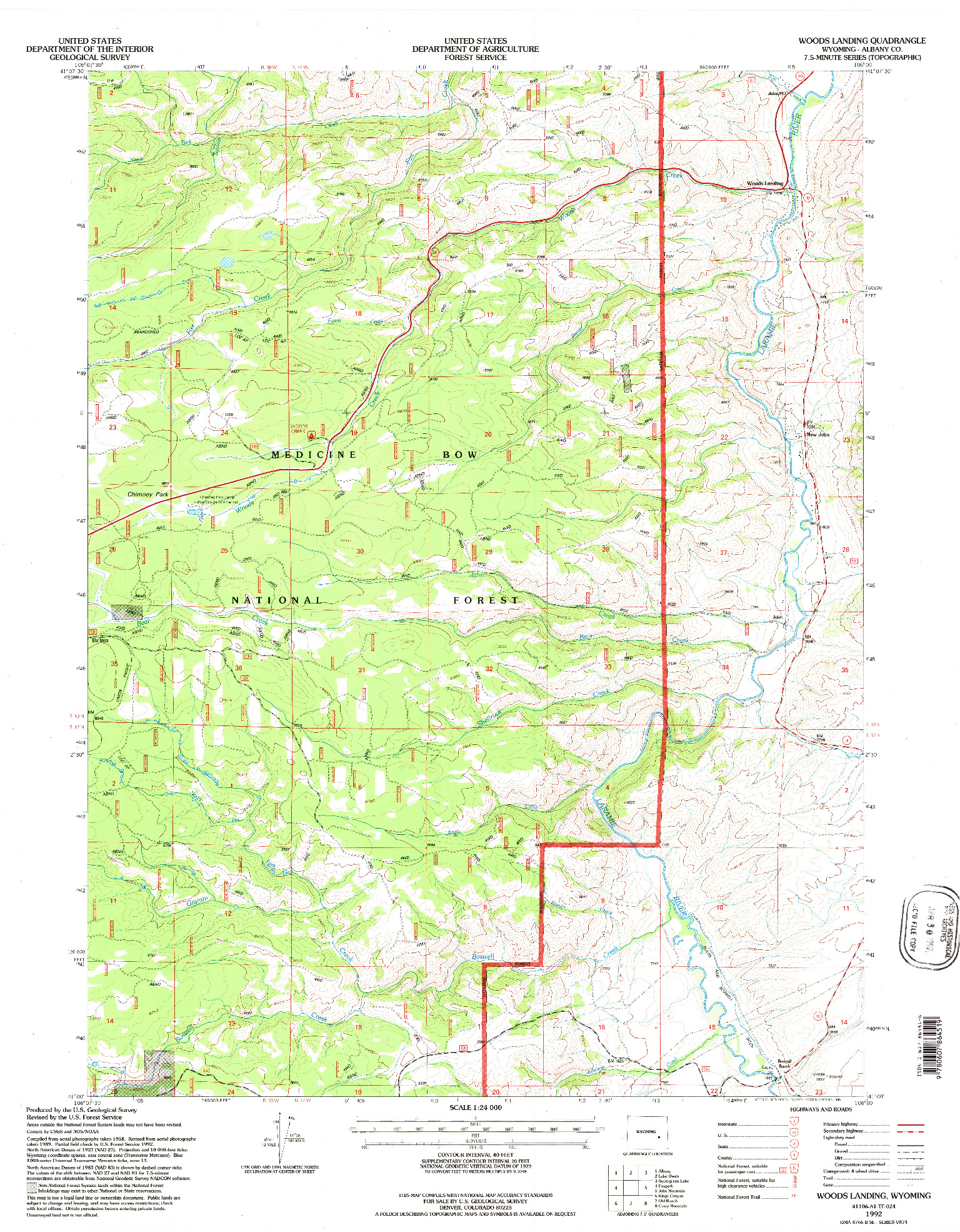 USGS 1:24000-SCALE QUADRANGLE FOR WOODS LANDING, WY 1992