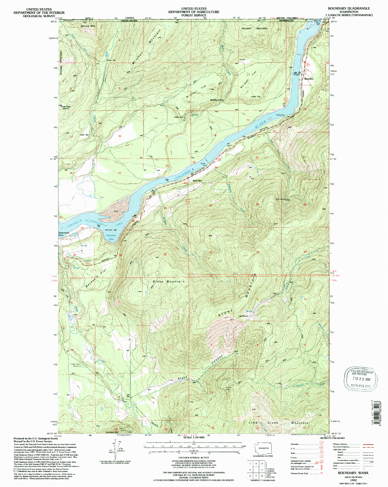 USGS 1:24000-SCALE QUADRANGLE FOR BOUNDARY, WA 1992