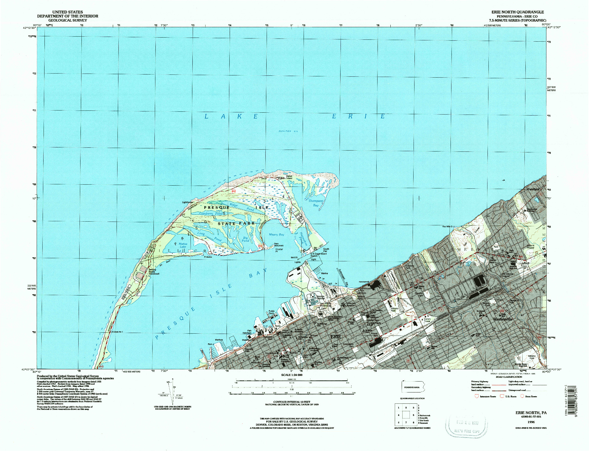 USGS 1:24000-SCALE QUADRANGLE FOR ERIE NORTH, PA 1996
