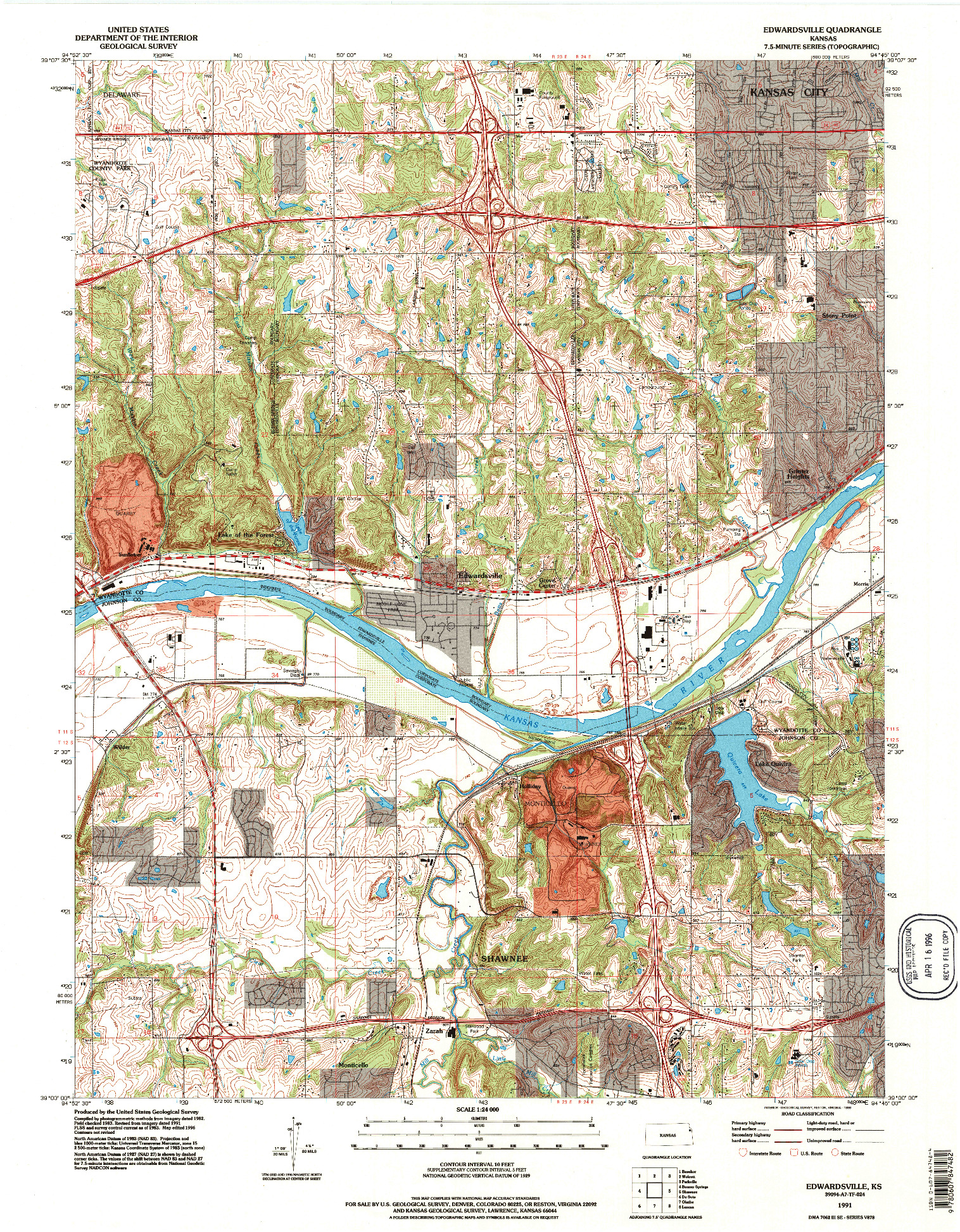 USGS 1:24000-SCALE QUADRANGLE FOR EDWARDSVILLE, KS 1991