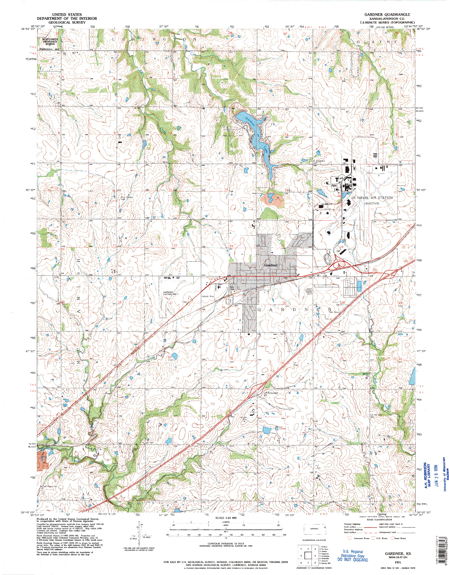 USGS 1:24000-SCALE QUADRANGLE FOR GARDNER, KS 1991