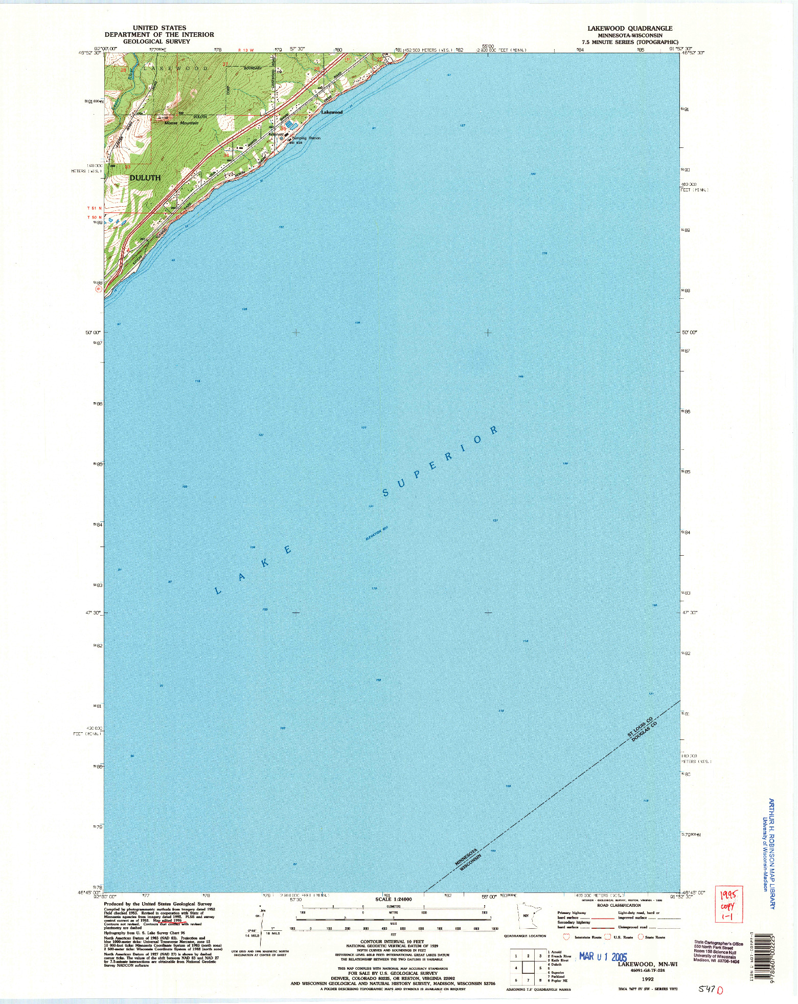 USGS 1:24000-SCALE QUADRANGLE FOR LAKEWOOD, MN 1992