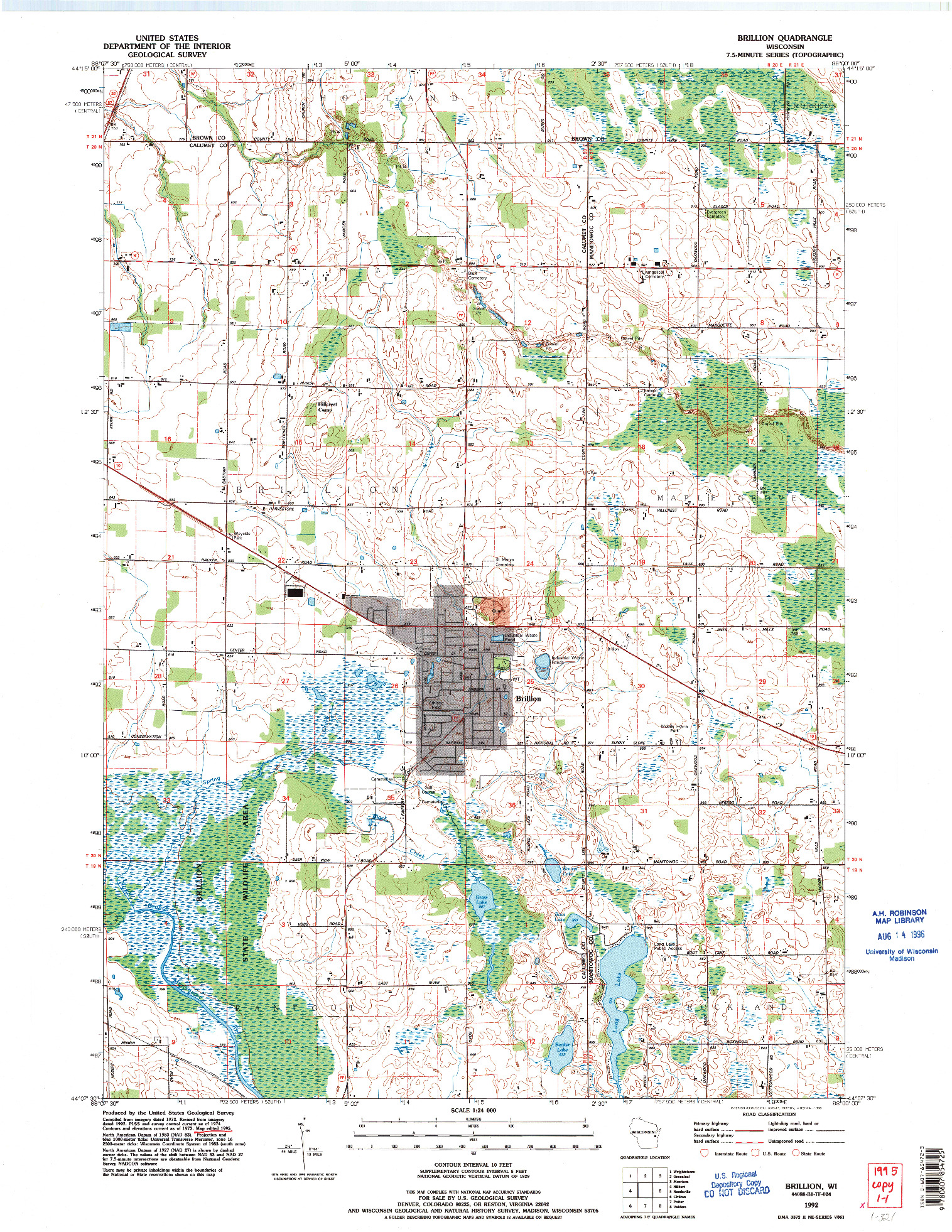 USGS 1:24000-SCALE QUADRANGLE FOR BRILLION, WI 1992