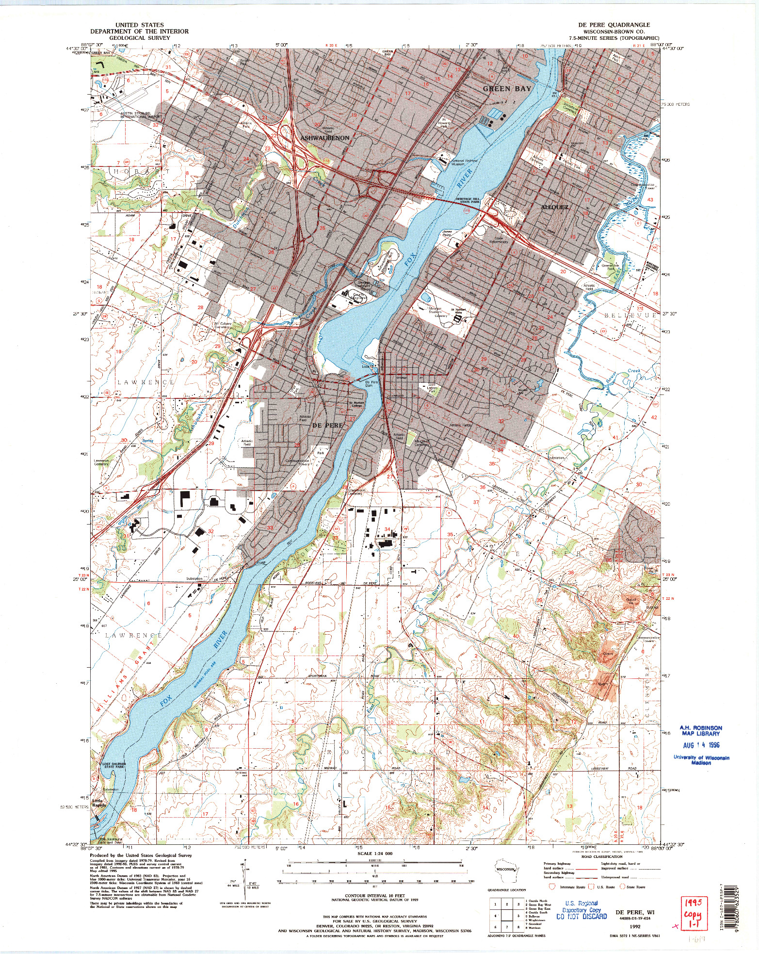 USGS 1:24000-SCALE QUADRANGLE FOR DE PERE, WI 1992