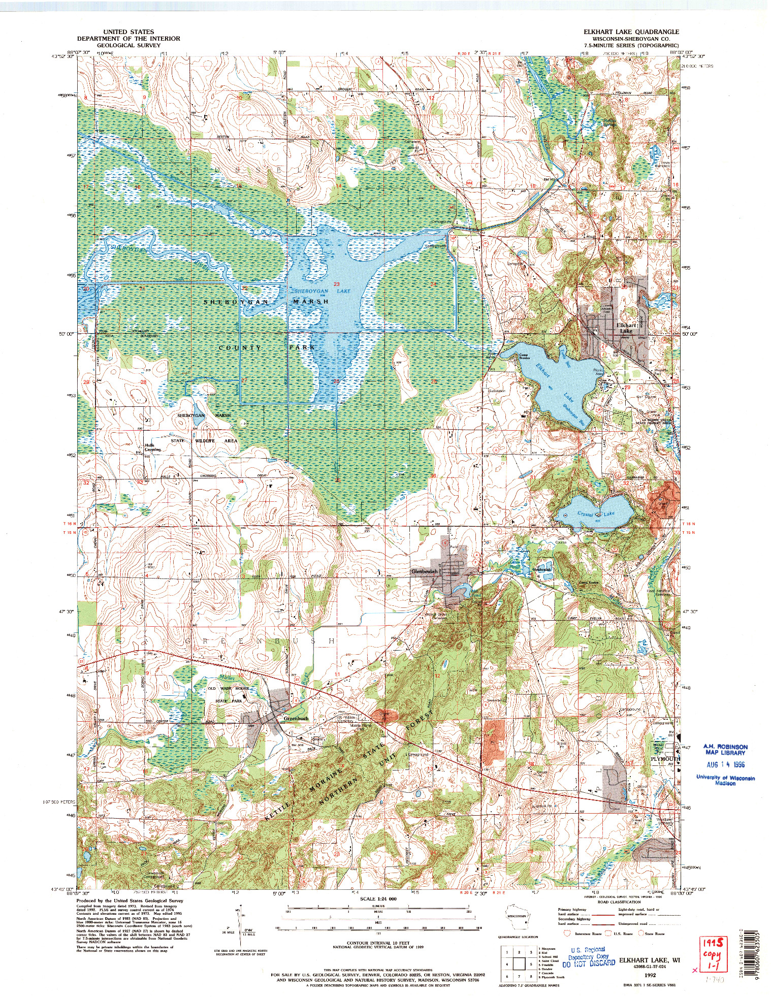 USGS 1:24000-SCALE QUADRANGLE FOR ELKHART LAKE, WI 1992