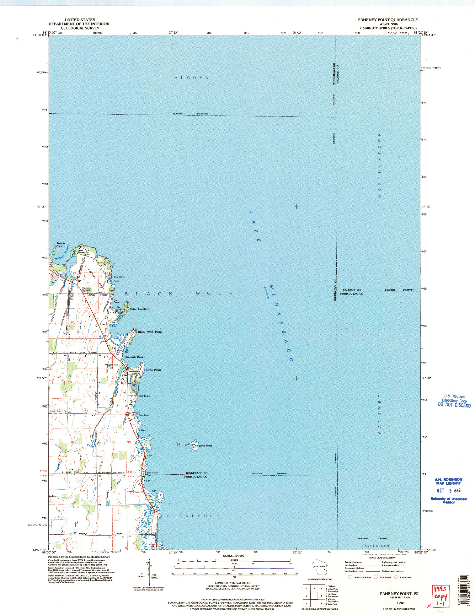 USGS 1:24000-SCALE QUADRANGLE FOR FAHRNEY POINT, WI 1992