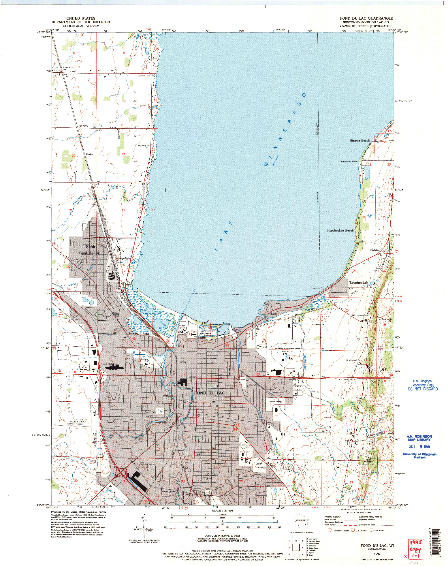 USGS 1:24000-SCALE QUADRANGLE FOR FOND DU LAC, WI 1992