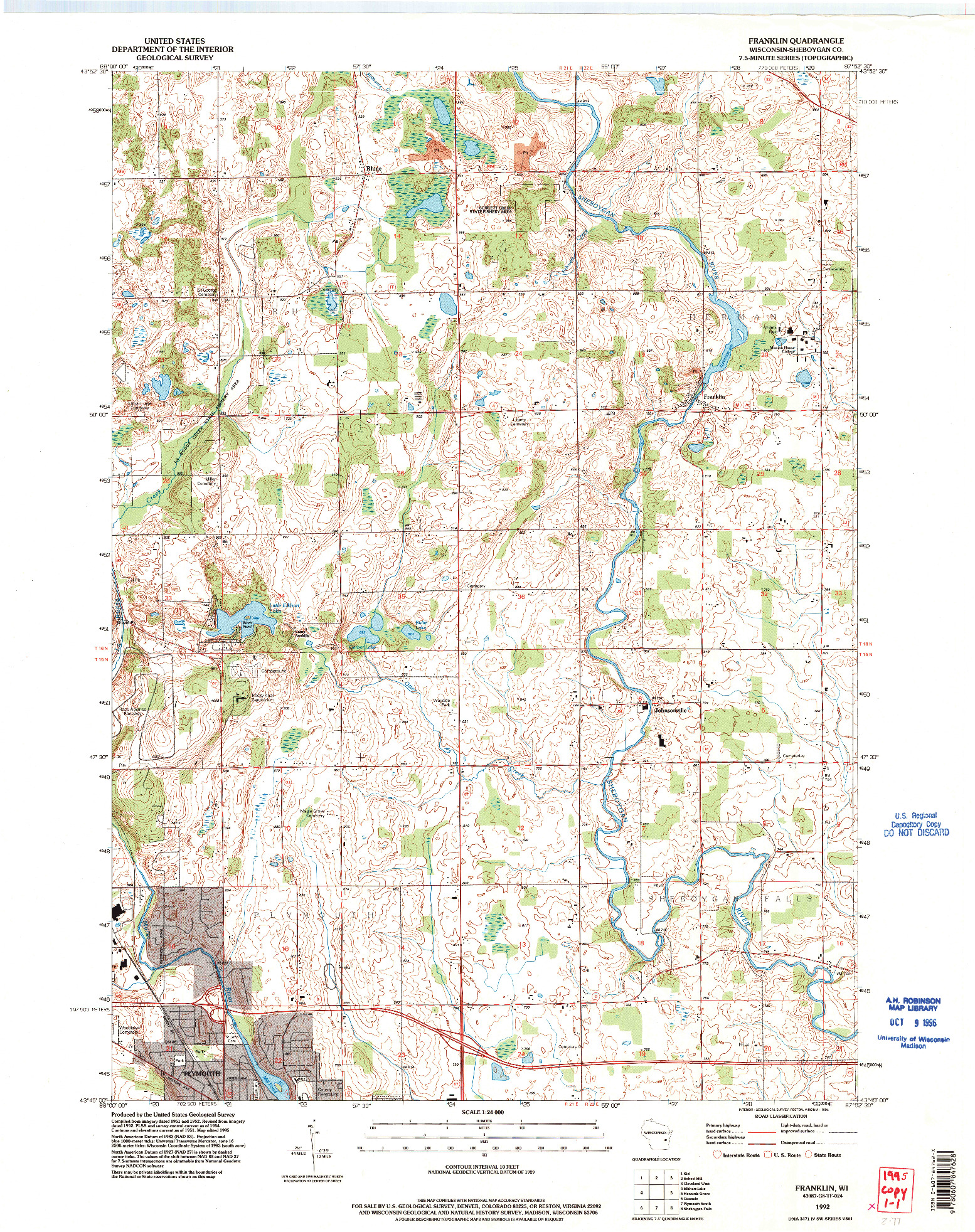 USGS 1:24000-SCALE QUADRANGLE FOR FRANKLIN, WI 1992