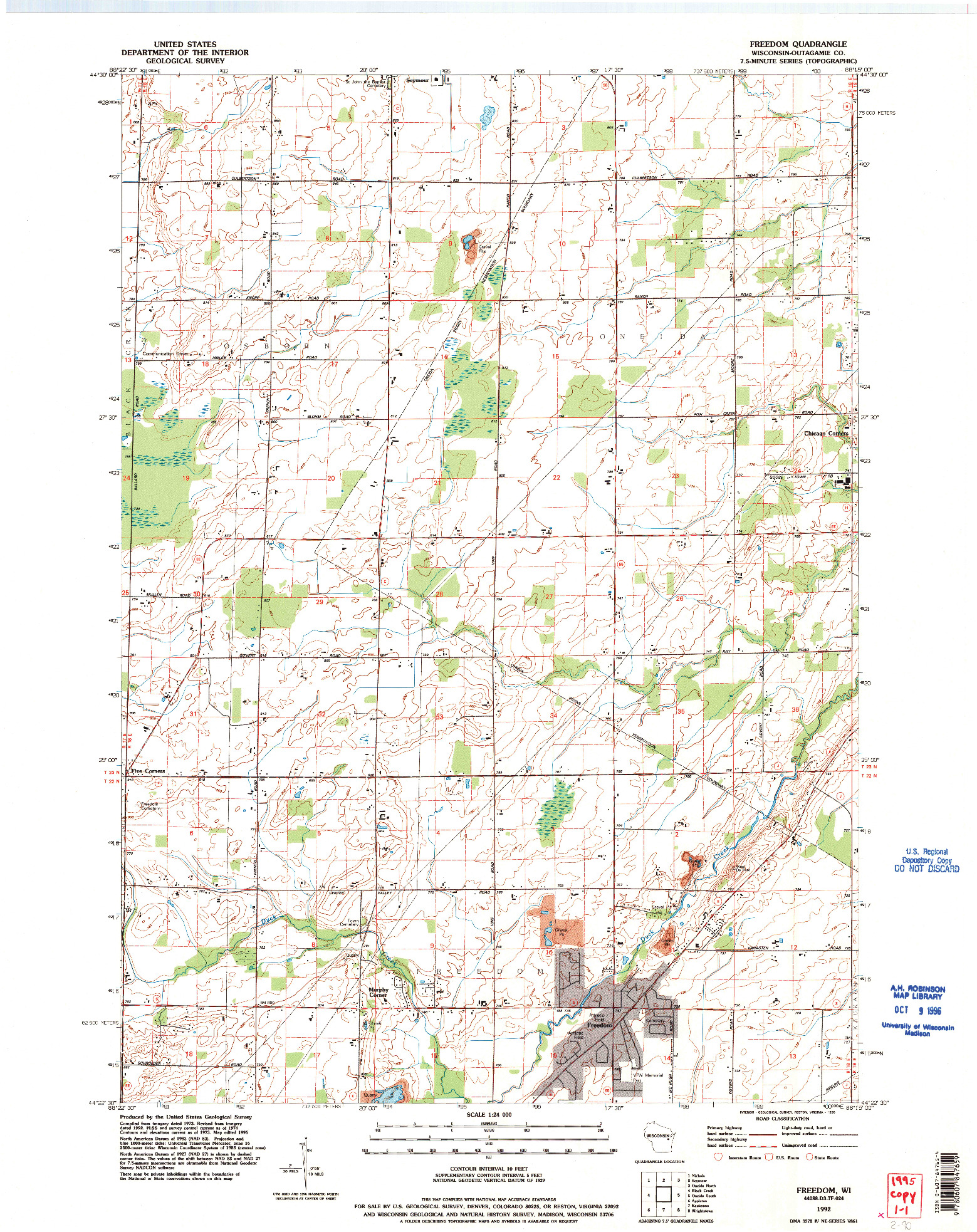USGS 1:24000-SCALE QUADRANGLE FOR FREEDOM, WI 1992