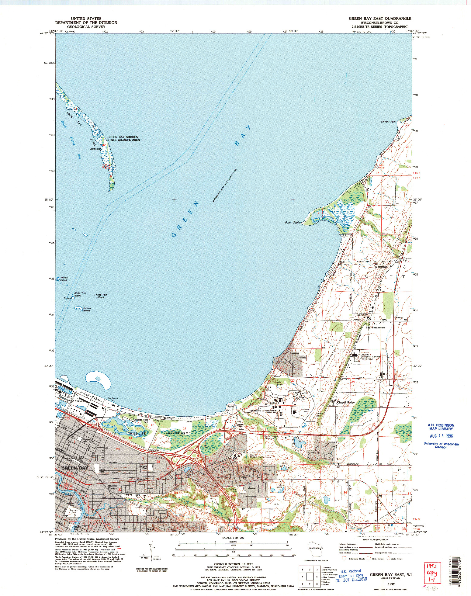 USGS 1:24000-SCALE QUADRANGLE FOR GREEN BAY EAST, WI 1992