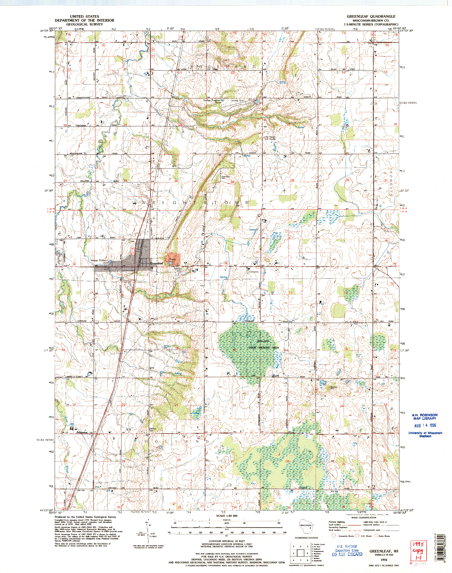 USGS 1:24000-SCALE QUADRANGLE FOR GREENLEAF, WI 1992