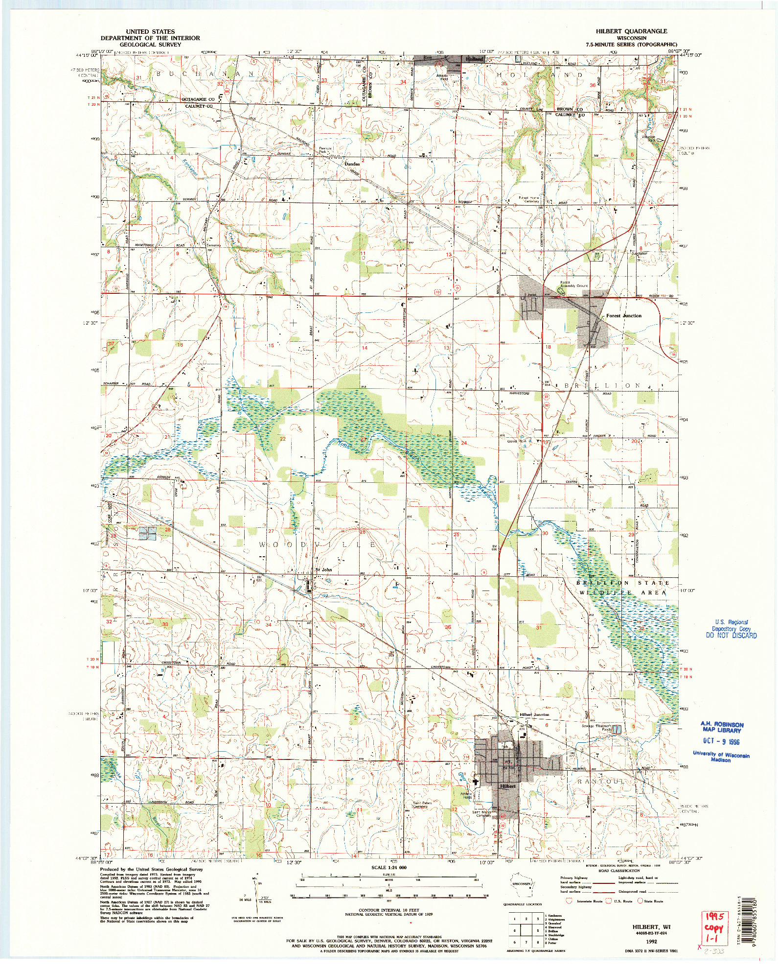 USGS 1:24000-SCALE QUADRANGLE FOR HILBERT, WI 1992