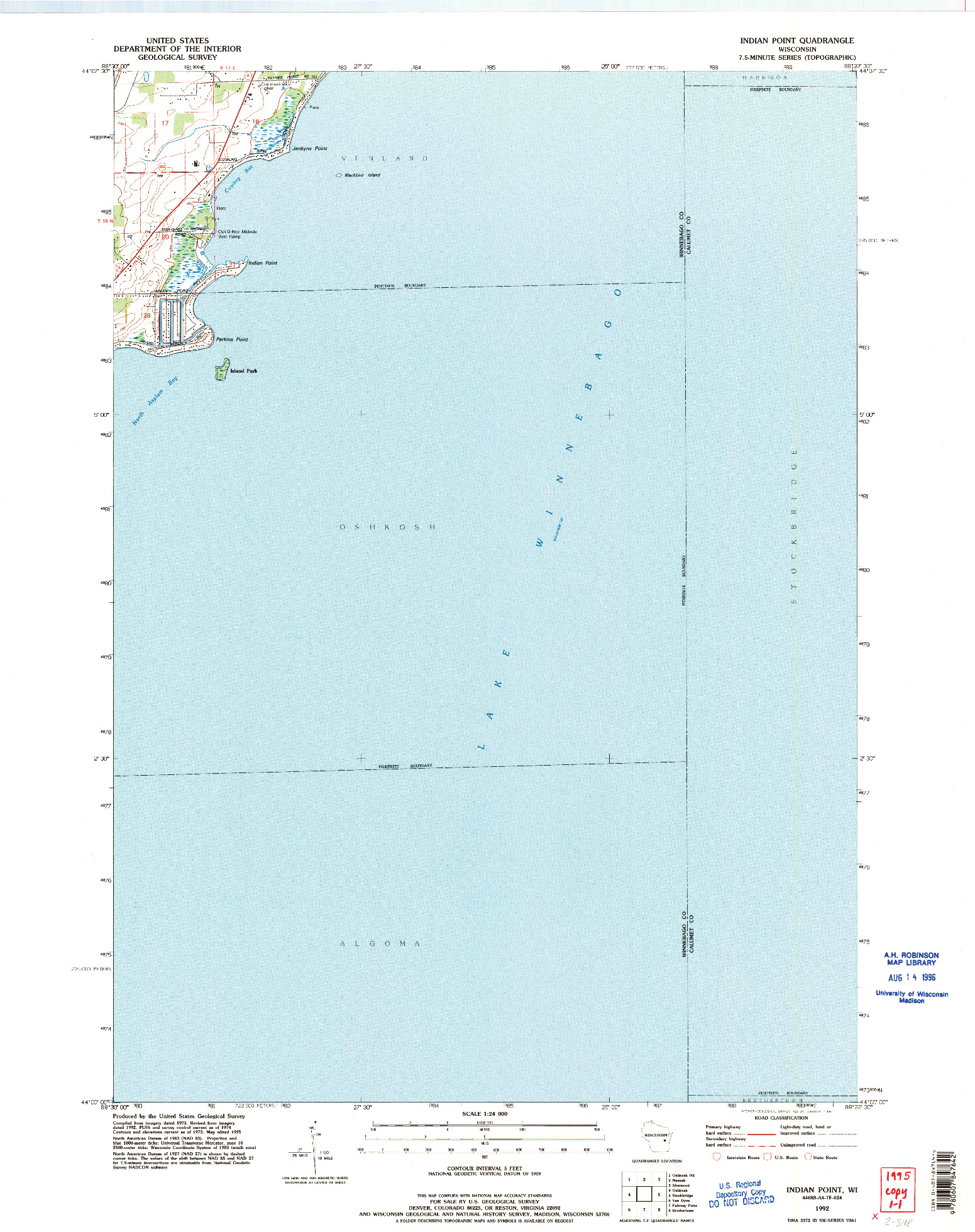 USGS 1:24000-SCALE QUADRANGLE FOR INDIAN POINT, WI 1992