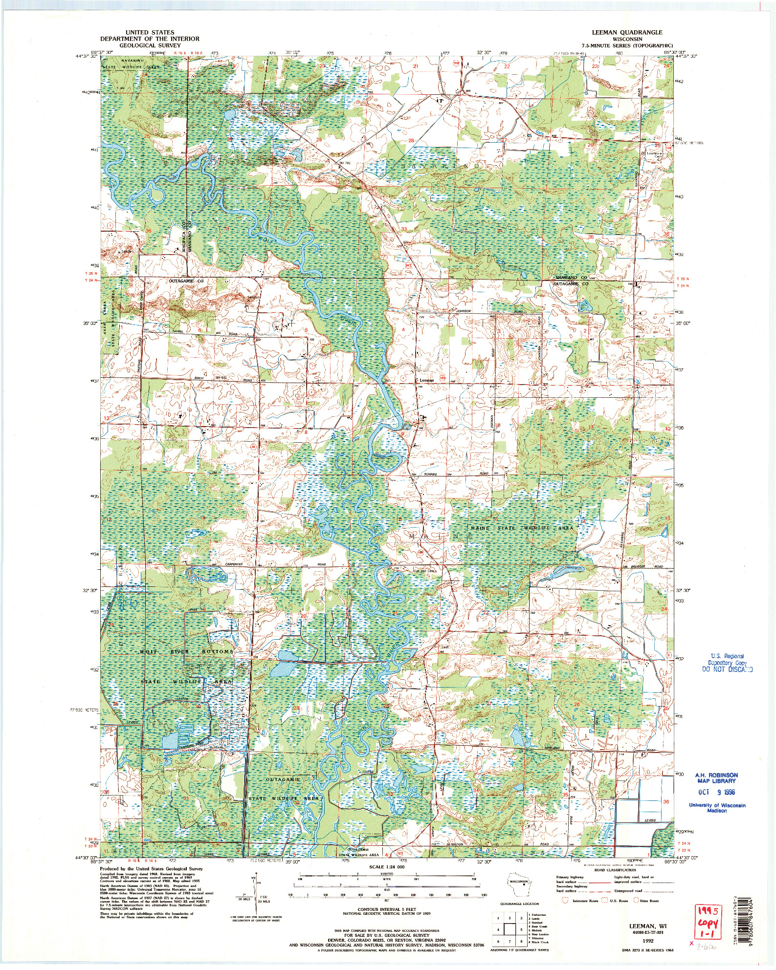 USGS 1:24000-SCALE QUADRANGLE FOR LEEMAN, WI 1992
