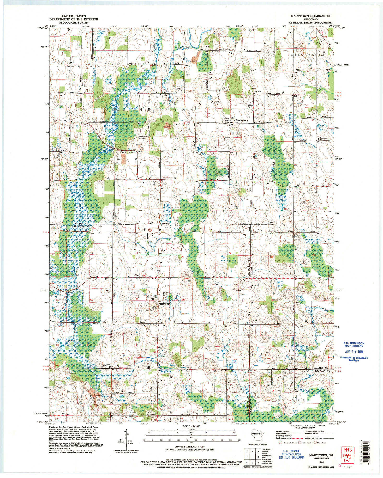 USGS 1:24000-SCALE QUADRANGLE FOR MARYTOWN, WI 1992