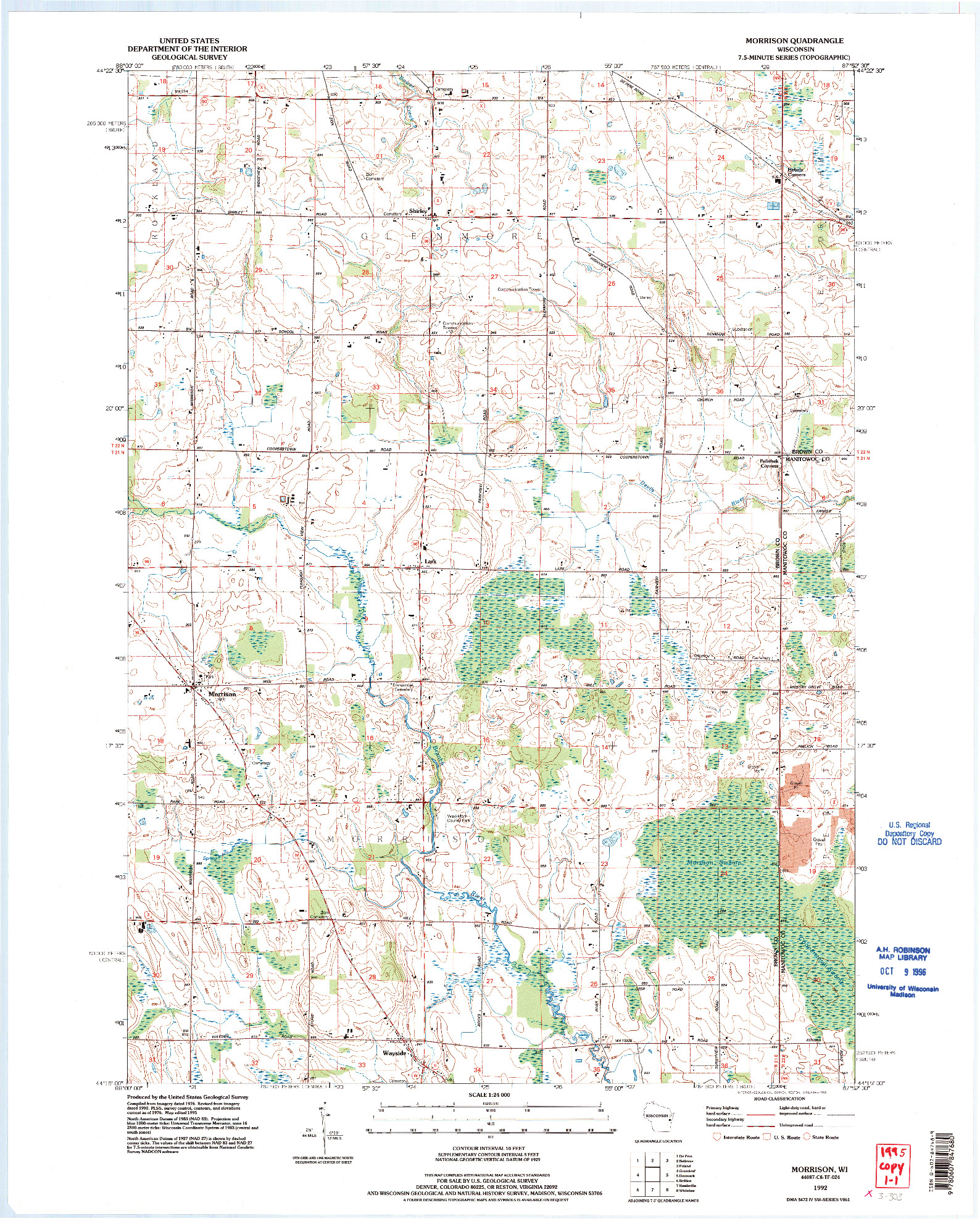 USGS 1:24000-SCALE QUADRANGLE FOR MORRISON, WI 1992