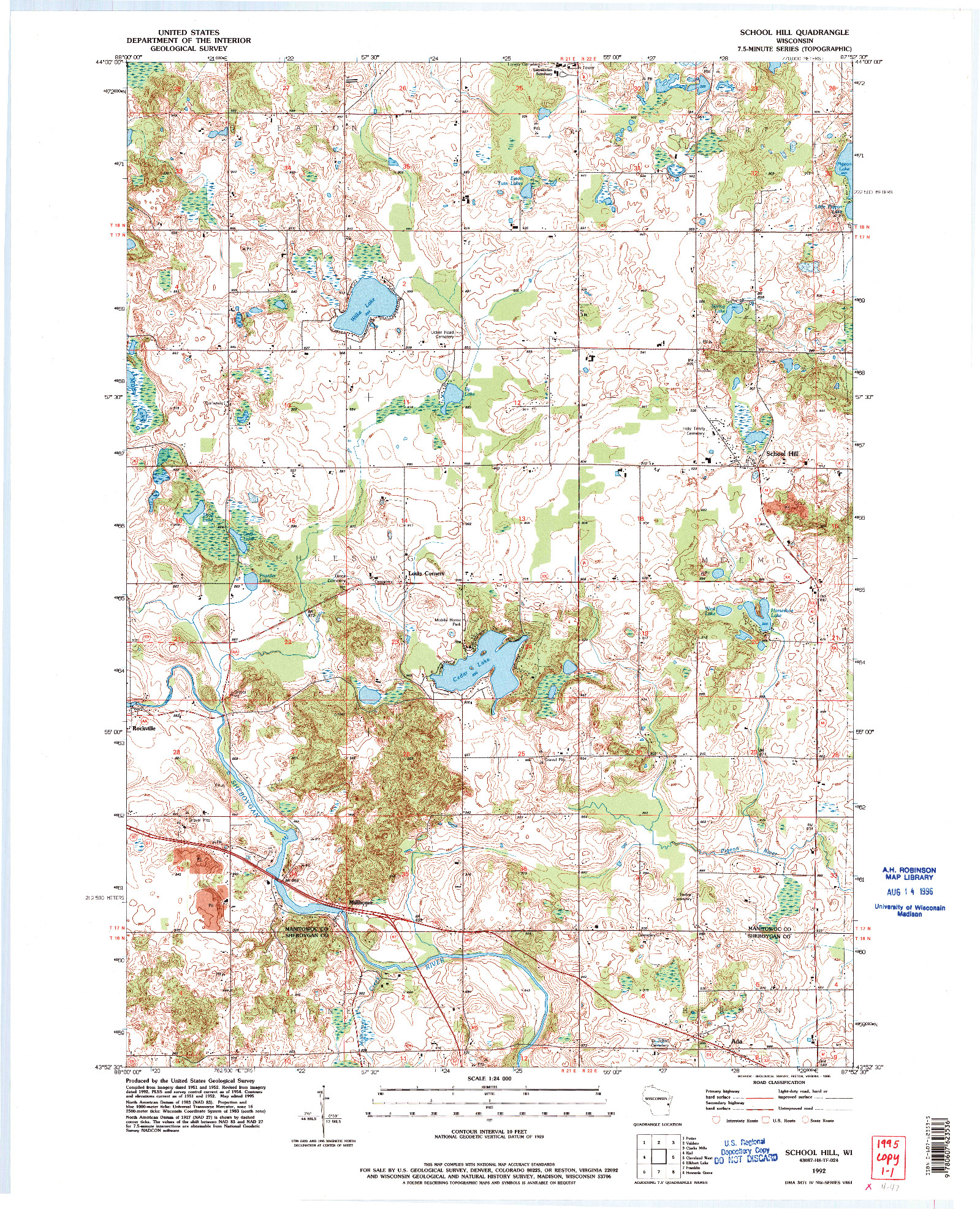 USGS 1:24000-SCALE QUADRANGLE FOR SCHOOL HILL, WI 1992