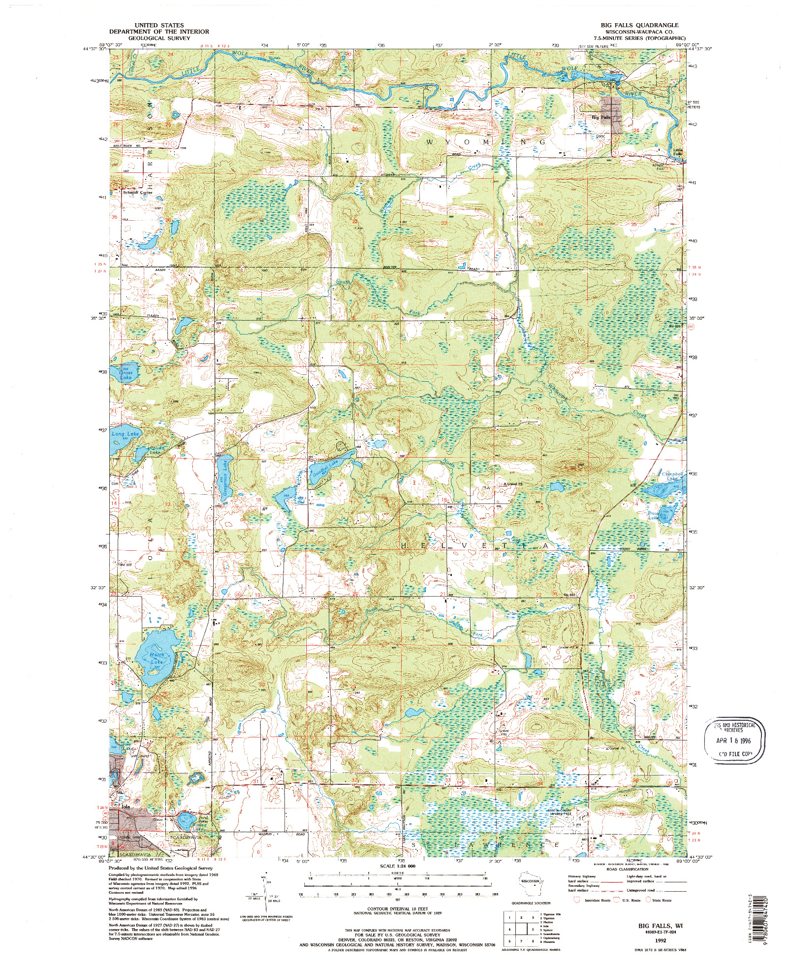 USGS 1:24000-SCALE QUADRANGLE FOR BIG FALLS, WI 1992