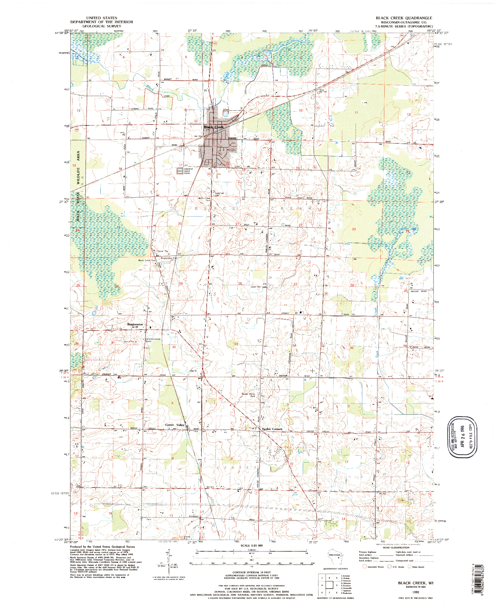 USGS 1:24000-SCALE QUADRANGLE FOR BLACK CREEK, WI 1992