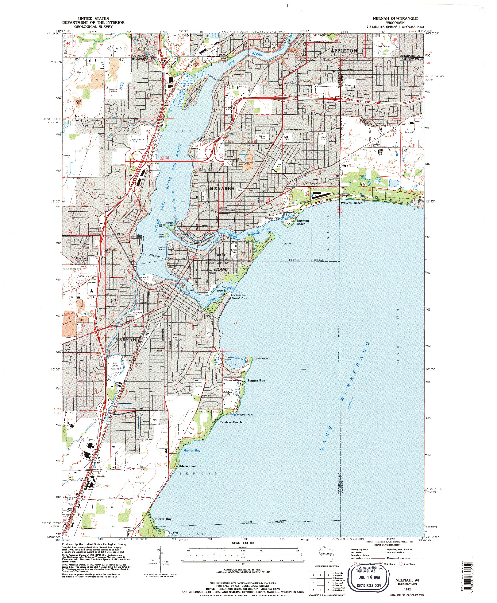 USGS 1:24000-SCALE QUADRANGLE FOR NEENAH, WI 1992