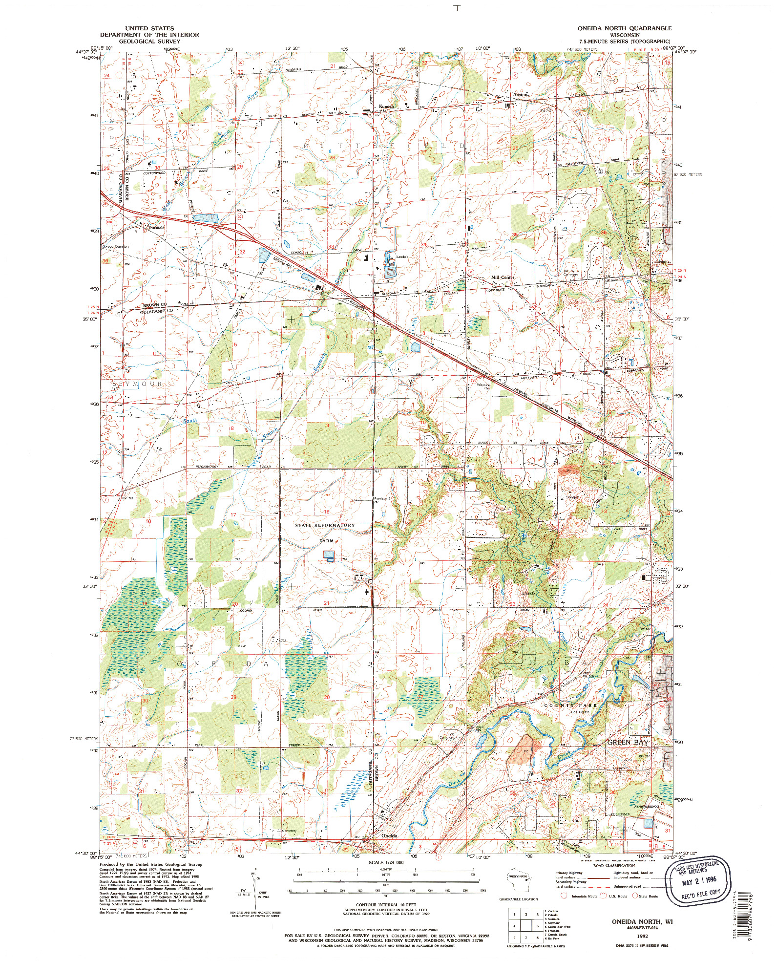 USGS 1:24000-SCALE QUADRANGLE FOR ONEIDA NORTH, WI 1992