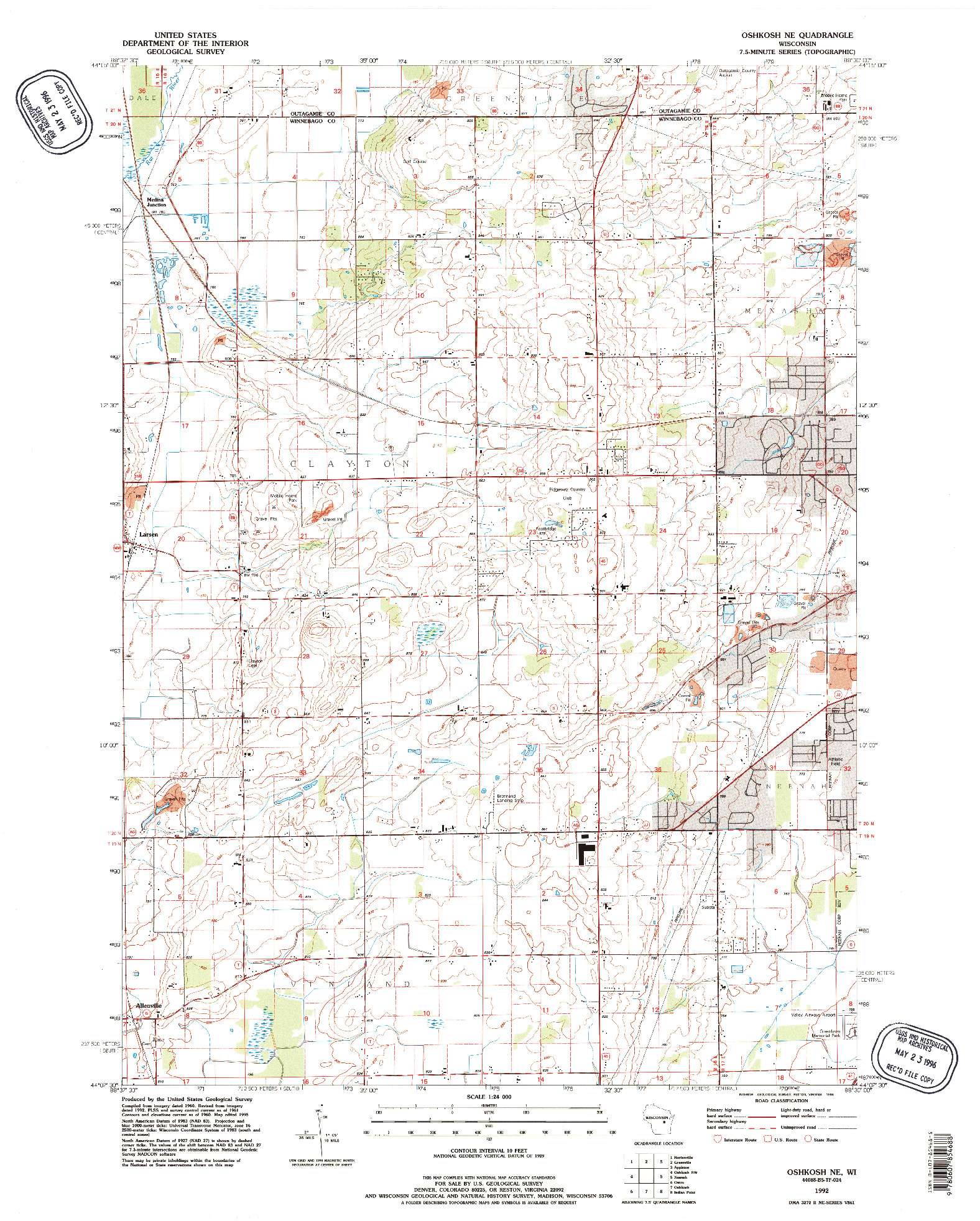 USGS 1:24000-SCALE QUADRANGLE FOR OSHKOSH NE, WI 1992