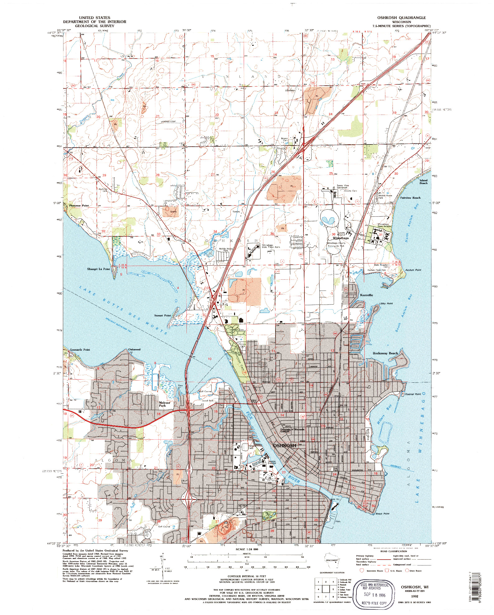 USGS 1:24000-SCALE QUADRANGLE FOR OSHKOSH, WI 1992