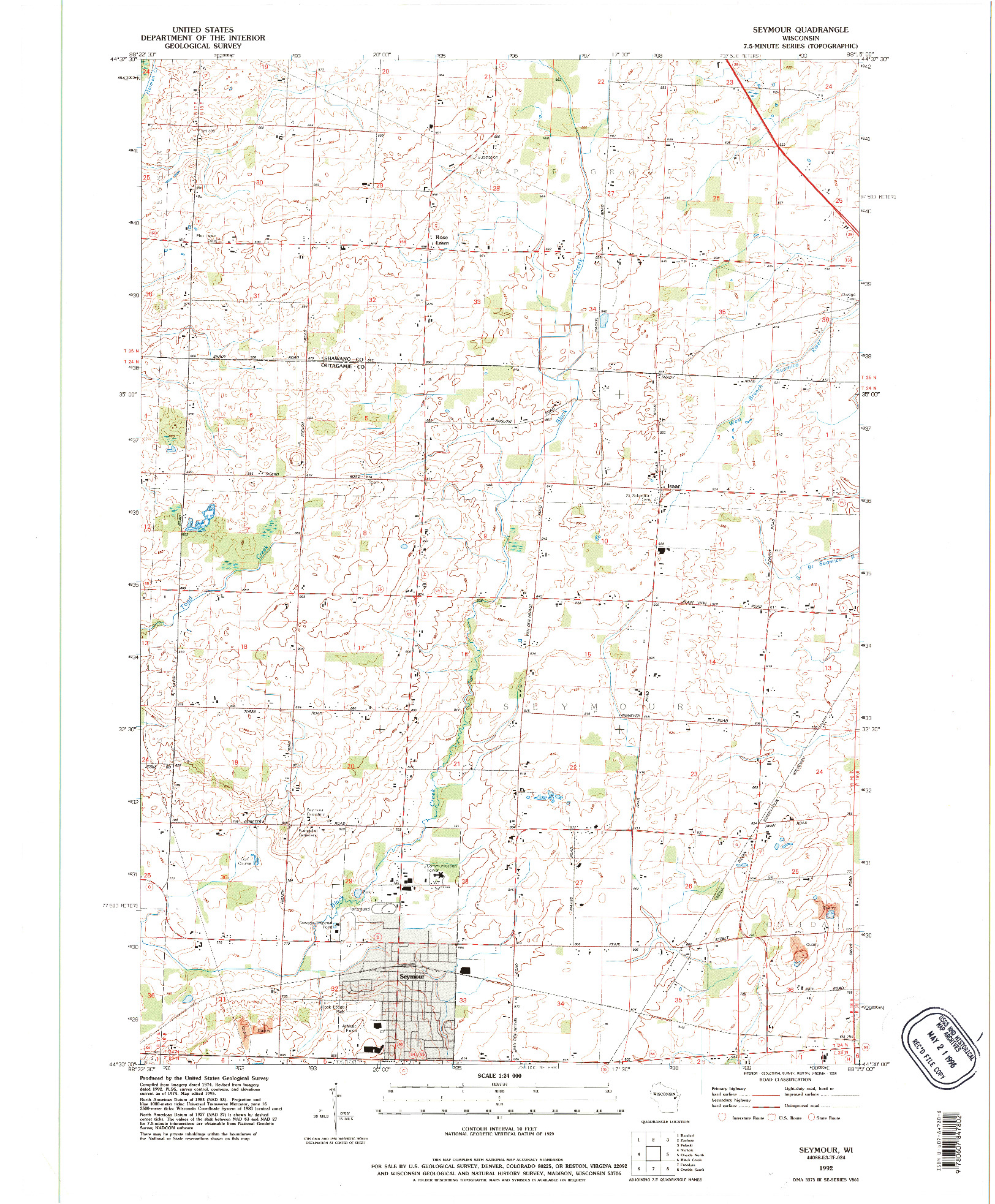 USGS 1:24000-SCALE QUADRANGLE FOR SEYMOUR, WI 1992