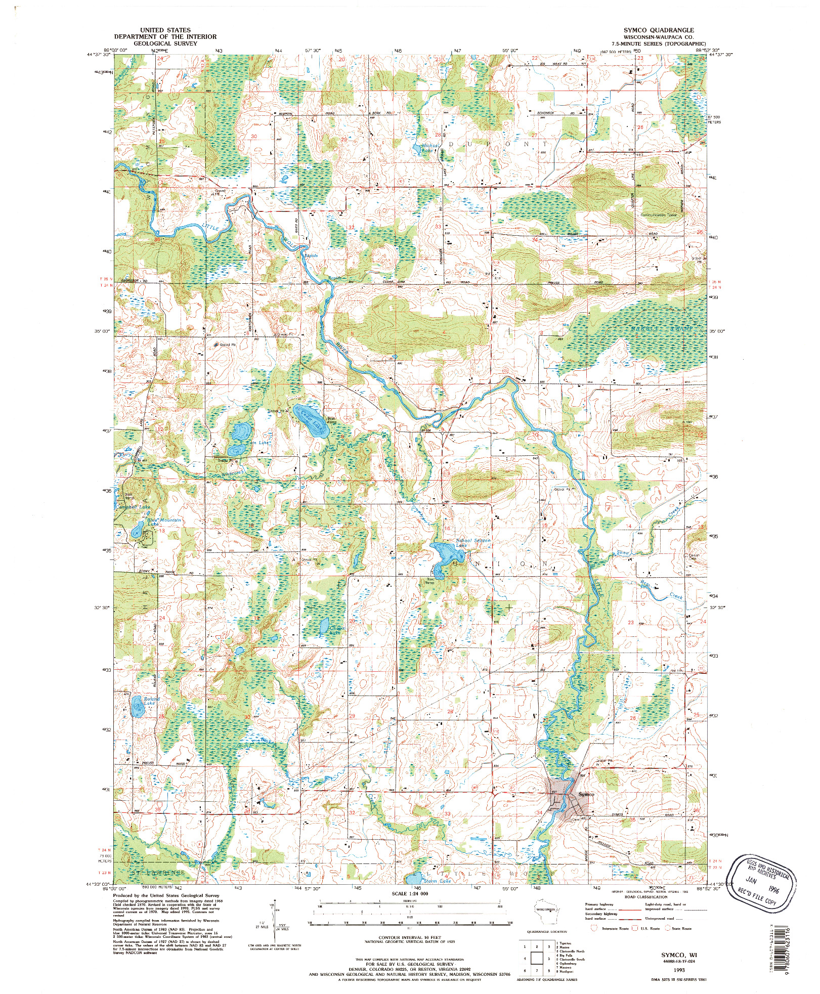 USGS 1:24000-SCALE QUADRANGLE FOR SYMCO, WI 1993