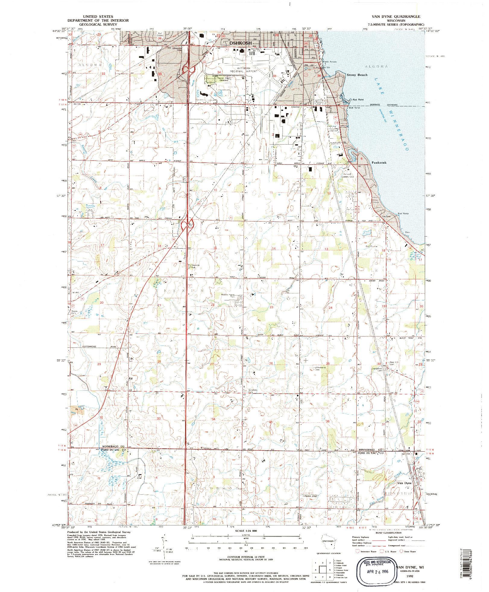 USGS 1:24000-SCALE QUADRANGLE FOR VAN DYNE, WI 1992