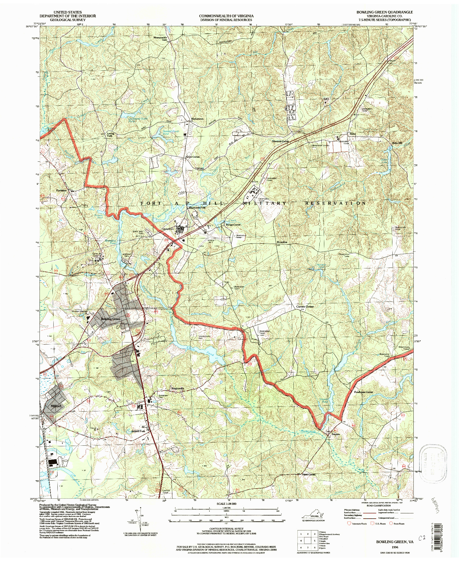 USGS 1:24000-SCALE QUADRANGLE FOR BOWLING GREEN, VA 1994