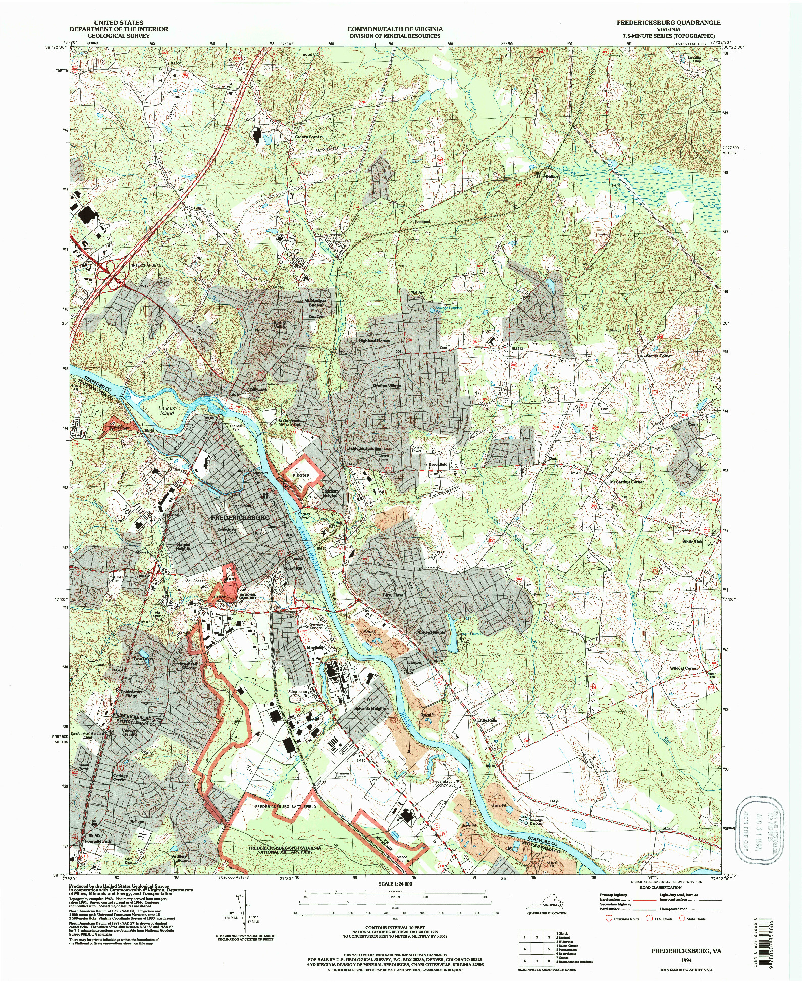 USGS 1:24000-SCALE QUADRANGLE FOR FREDERICKSBURG, VA 1994