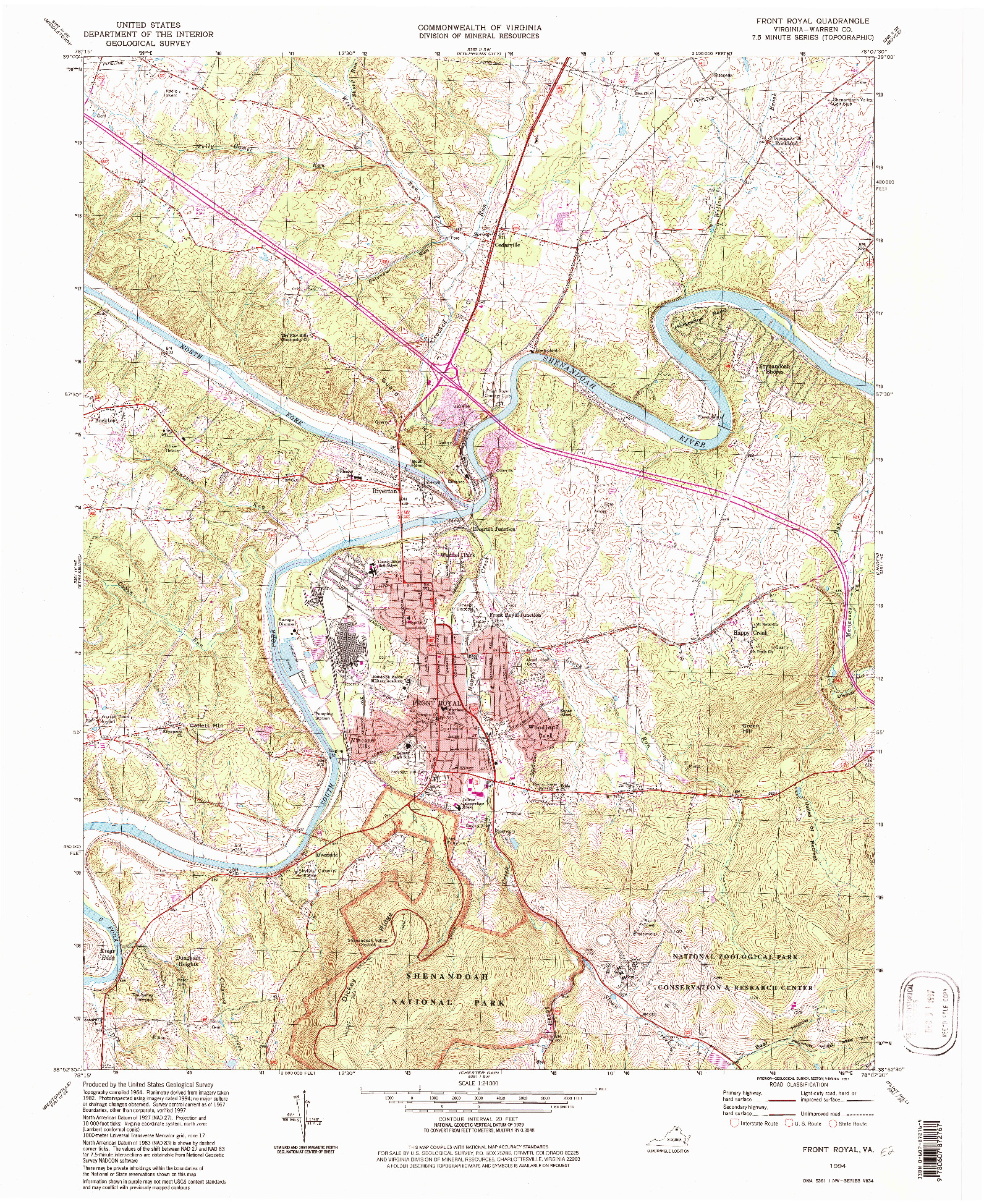 USGS 1:24000-SCALE QUADRANGLE FOR FRONT ROYAL, VA 1994