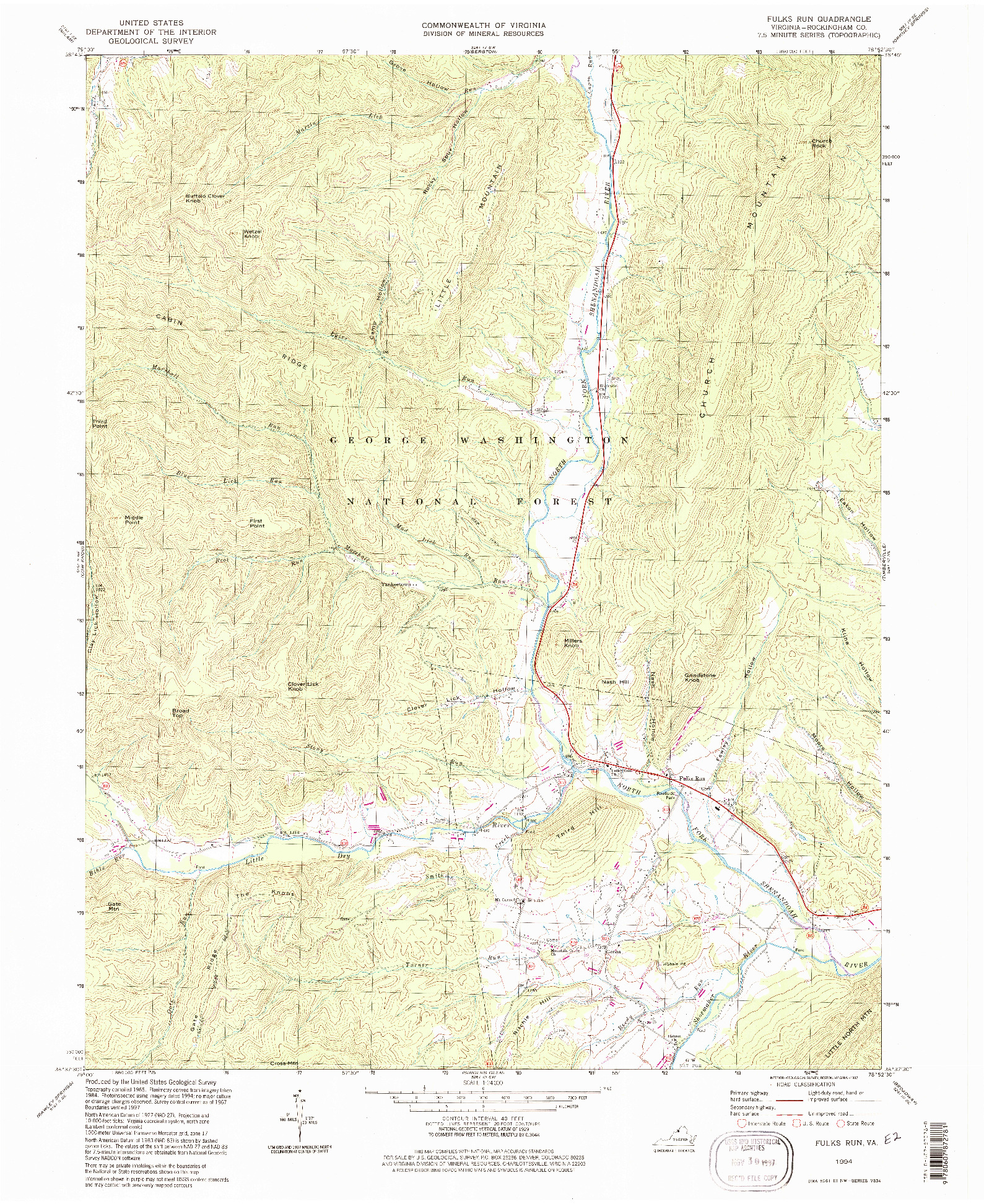 USGS 1:24000-SCALE QUADRANGLE FOR FULKS RUN, VA 1994