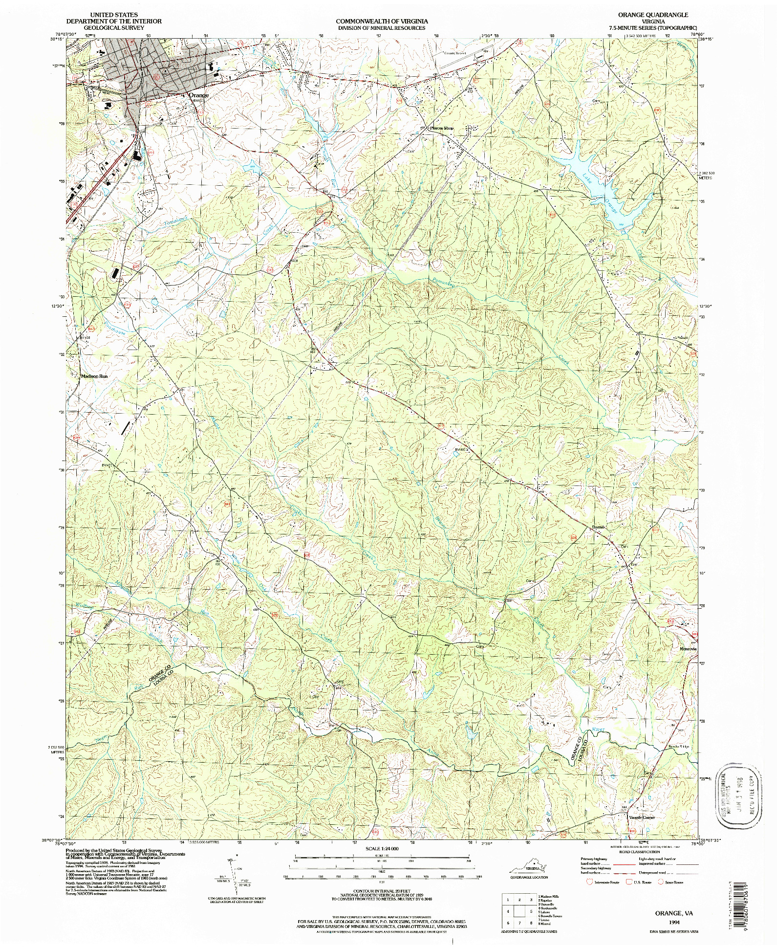 USGS 1:24000-SCALE QUADRANGLE FOR ORANGE, VA 1994