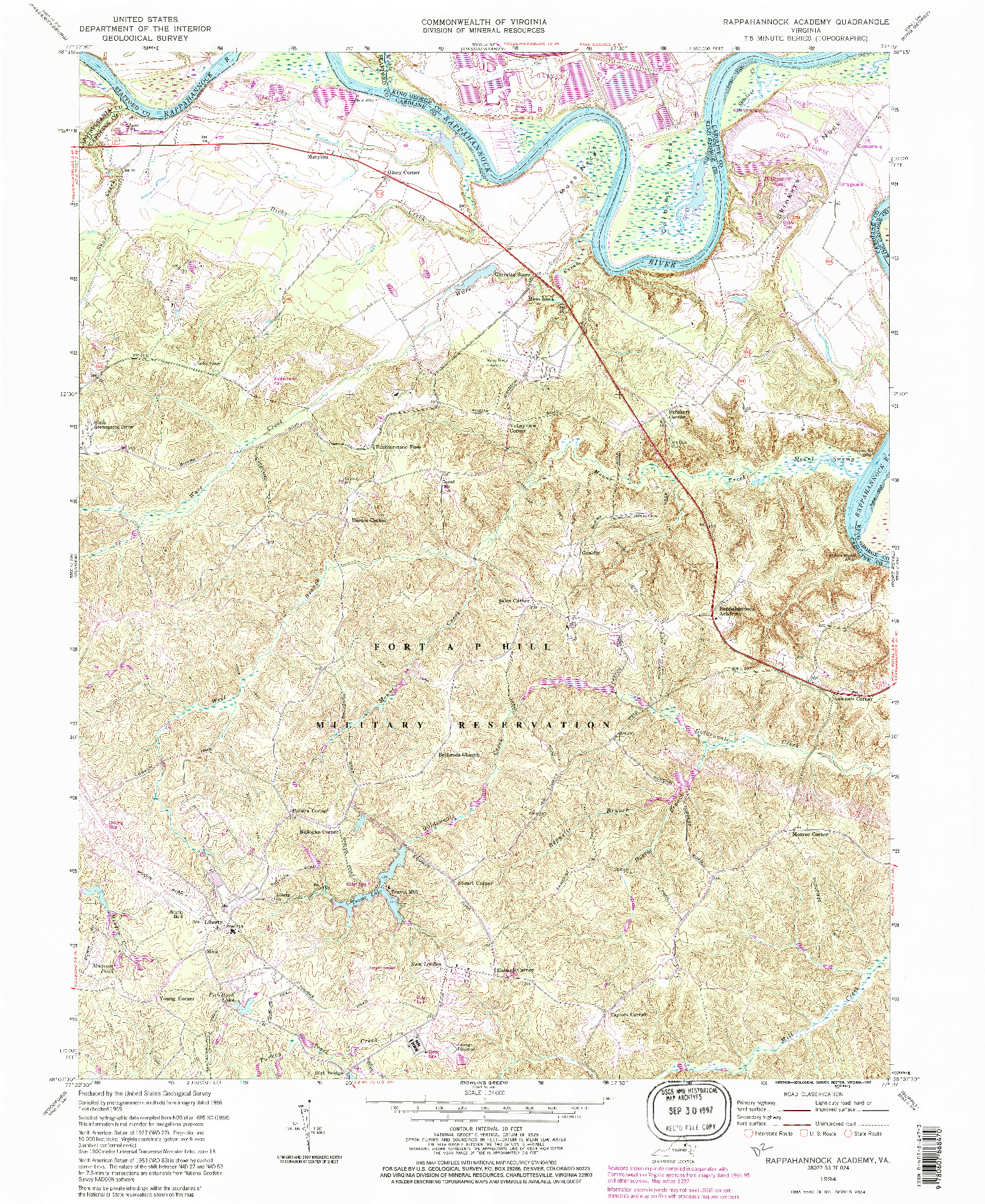 USGS 1:24000-SCALE QUADRANGLE FOR RAPPAHANNOCK ACADEMY, VA 1994