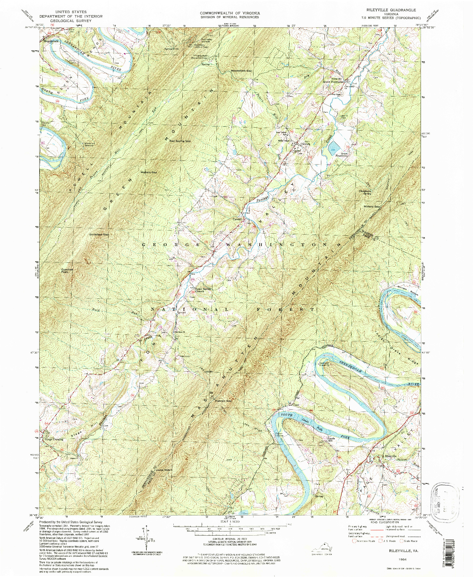 USGS 1:24000-SCALE QUADRANGLE FOR RILEYVILLE, VA 1994
