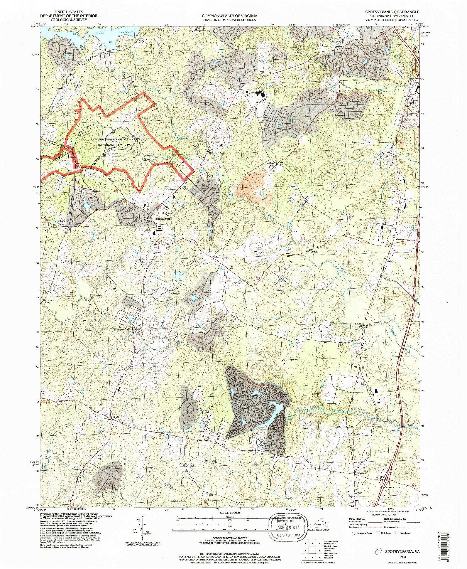 USGS 1:24000-SCALE QUADRANGLE FOR SPOTSYLVANIA, VA 1994